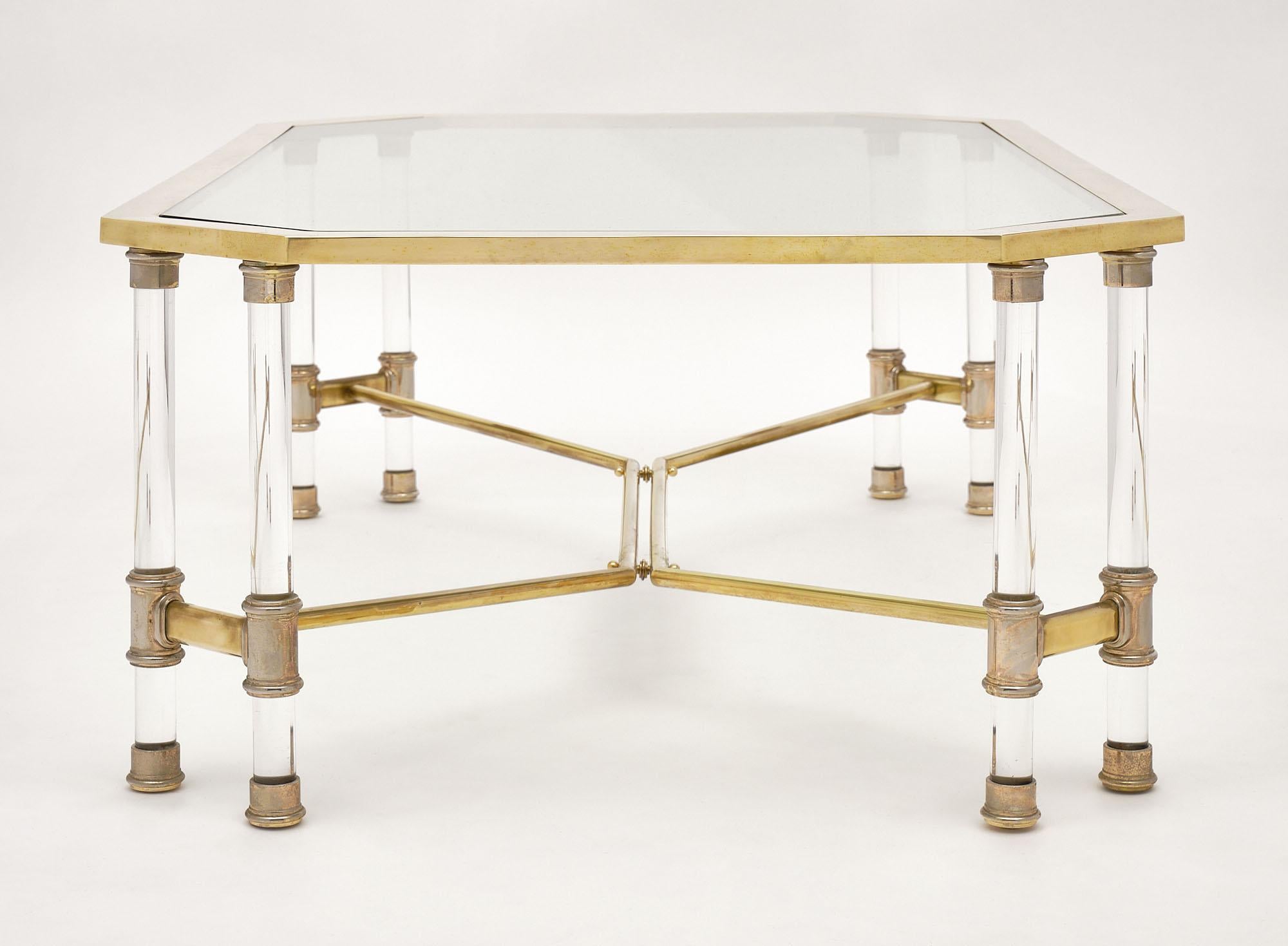 Lucite and Brass Vintage French Coffee Table 4