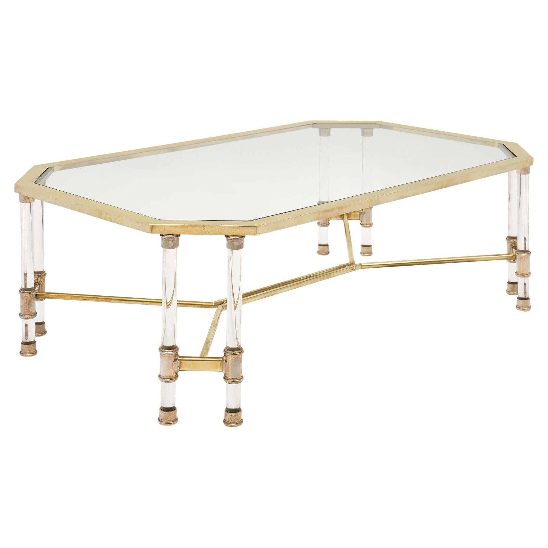 Lucite and Brass Vintage French Coffee Table