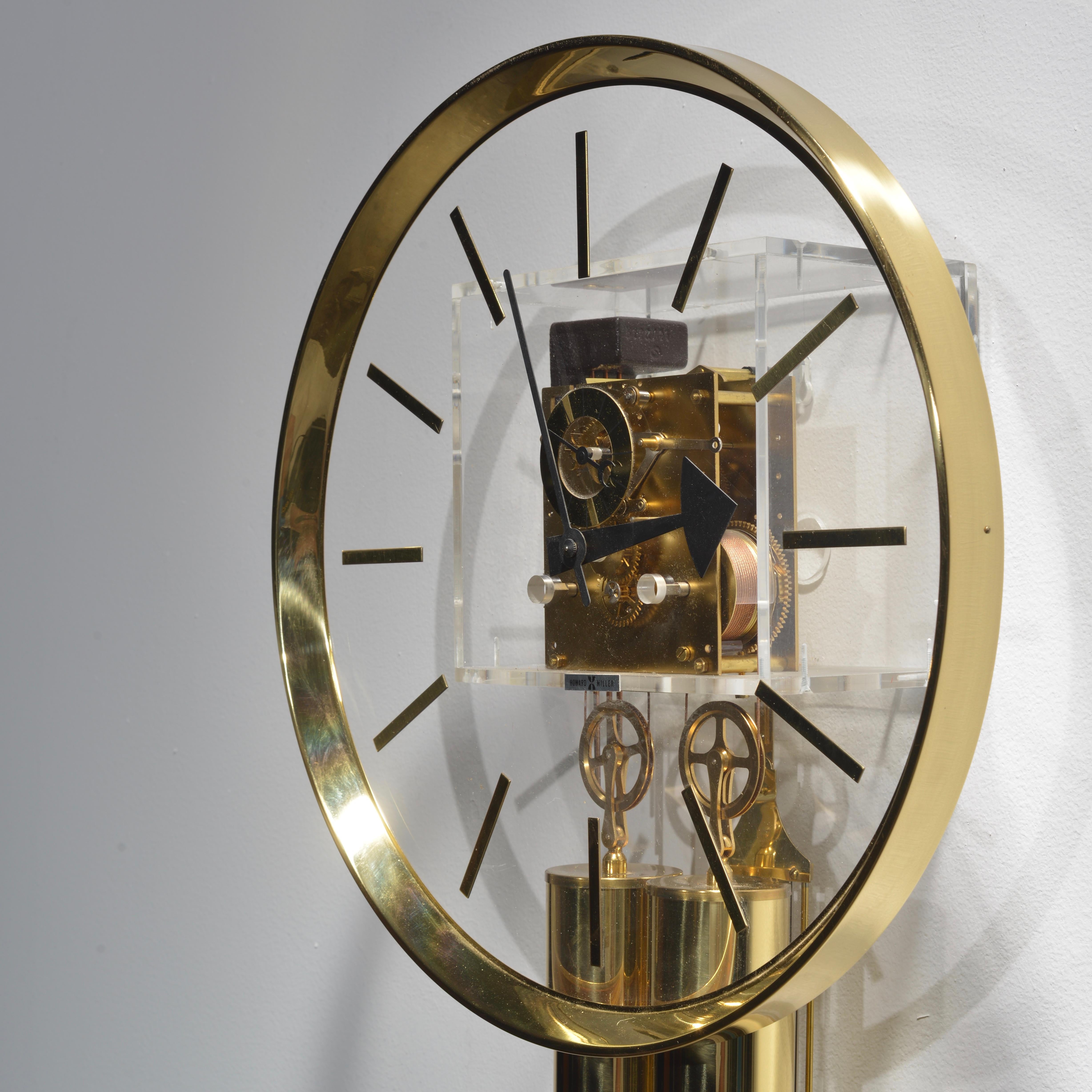 Mid-Century Modern Lucite and Brass Wall Clock by George Nelson for Howard Miller