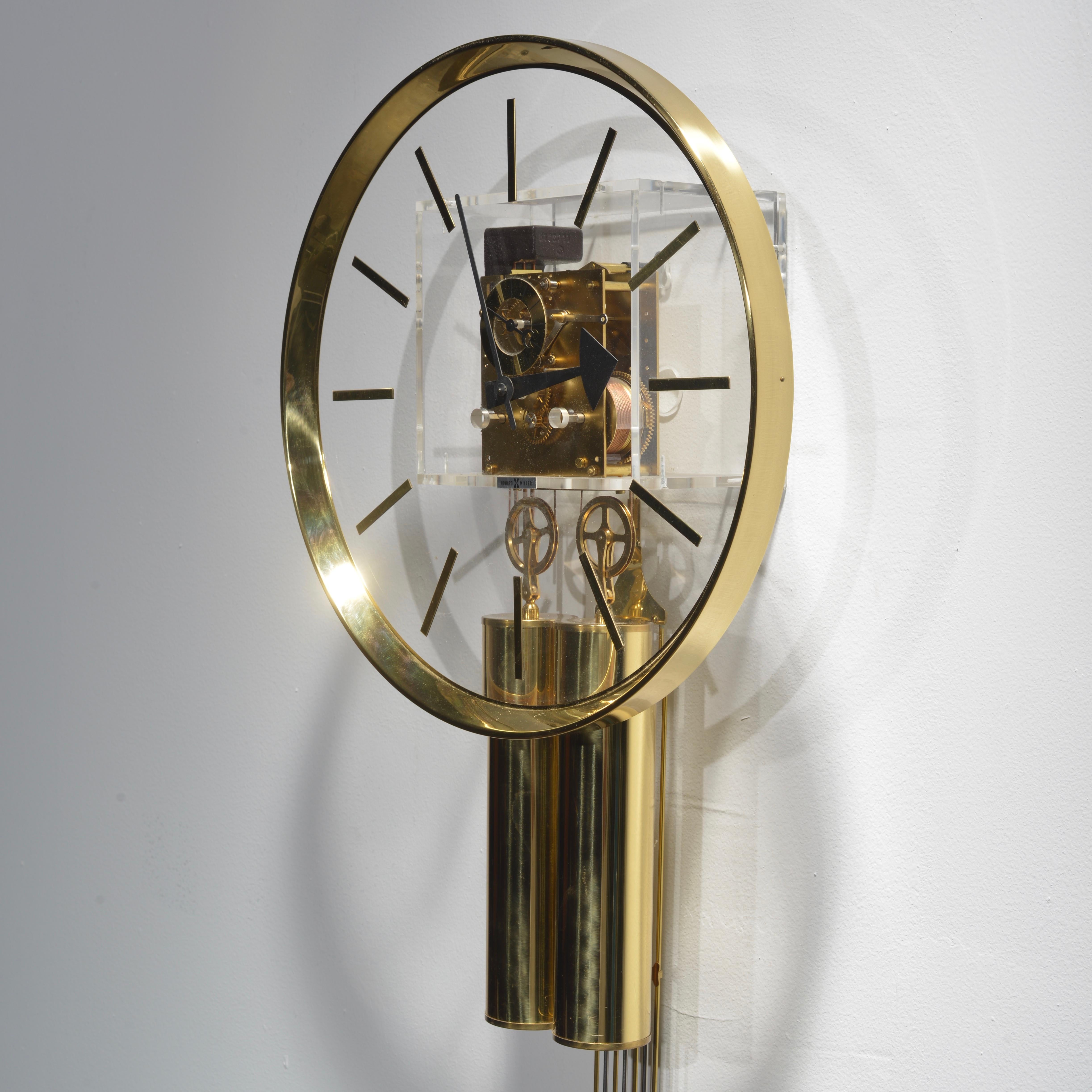 American Lucite and Brass Wall Clock by George Nelson for Howard Miller