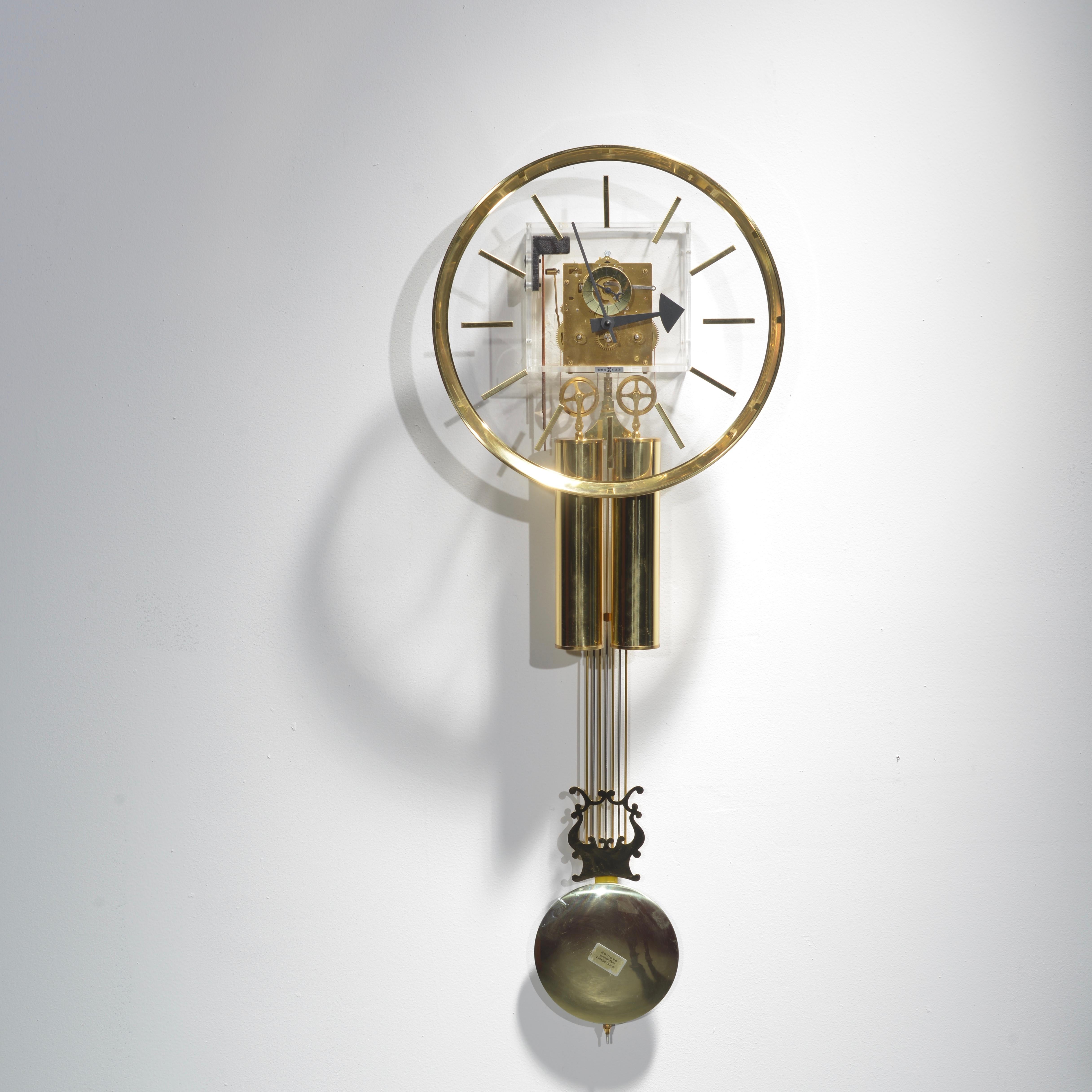 Mid-20th Century Lucite and Brass Wall Clock by George Nelson for Howard Miller