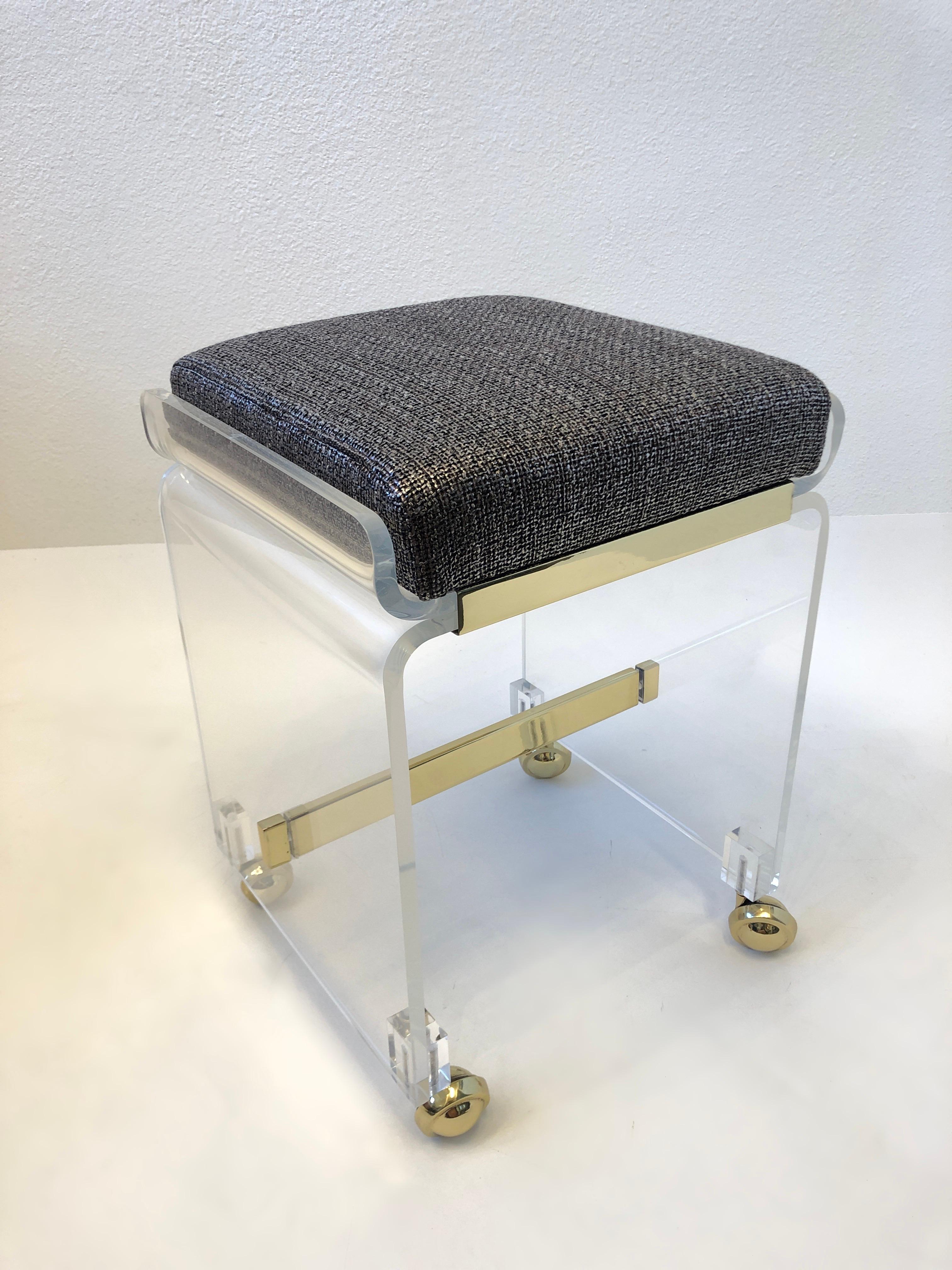 American Lucite and Brass Waterfall Vanity Stool by Charles Hollis Jones 