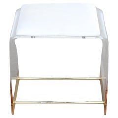 Lucite and Brass Waterfall Vanity Stool