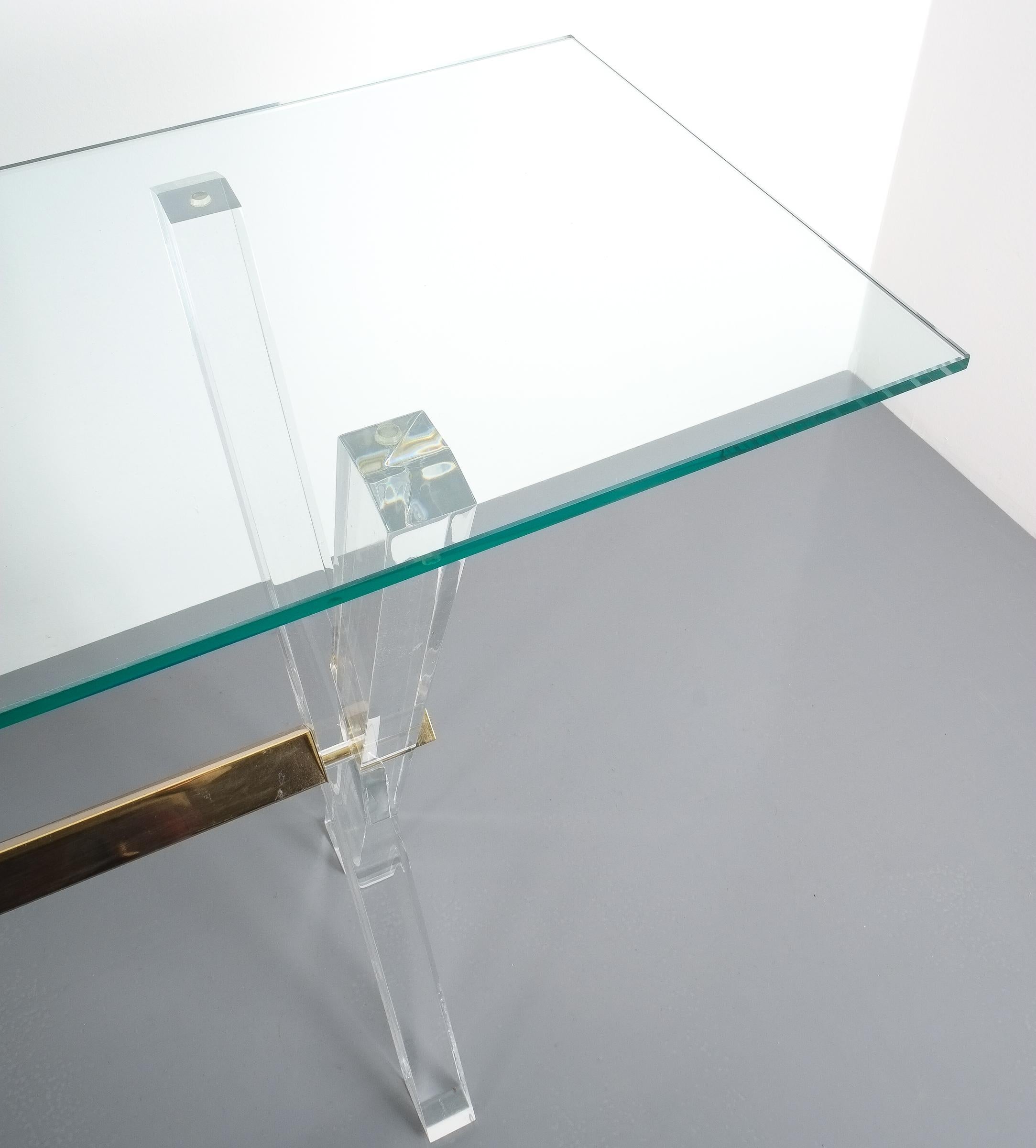 Console Table Lucite and Brass X Frame, circa 1970 In Good Condition For Sale In Vienna, AT