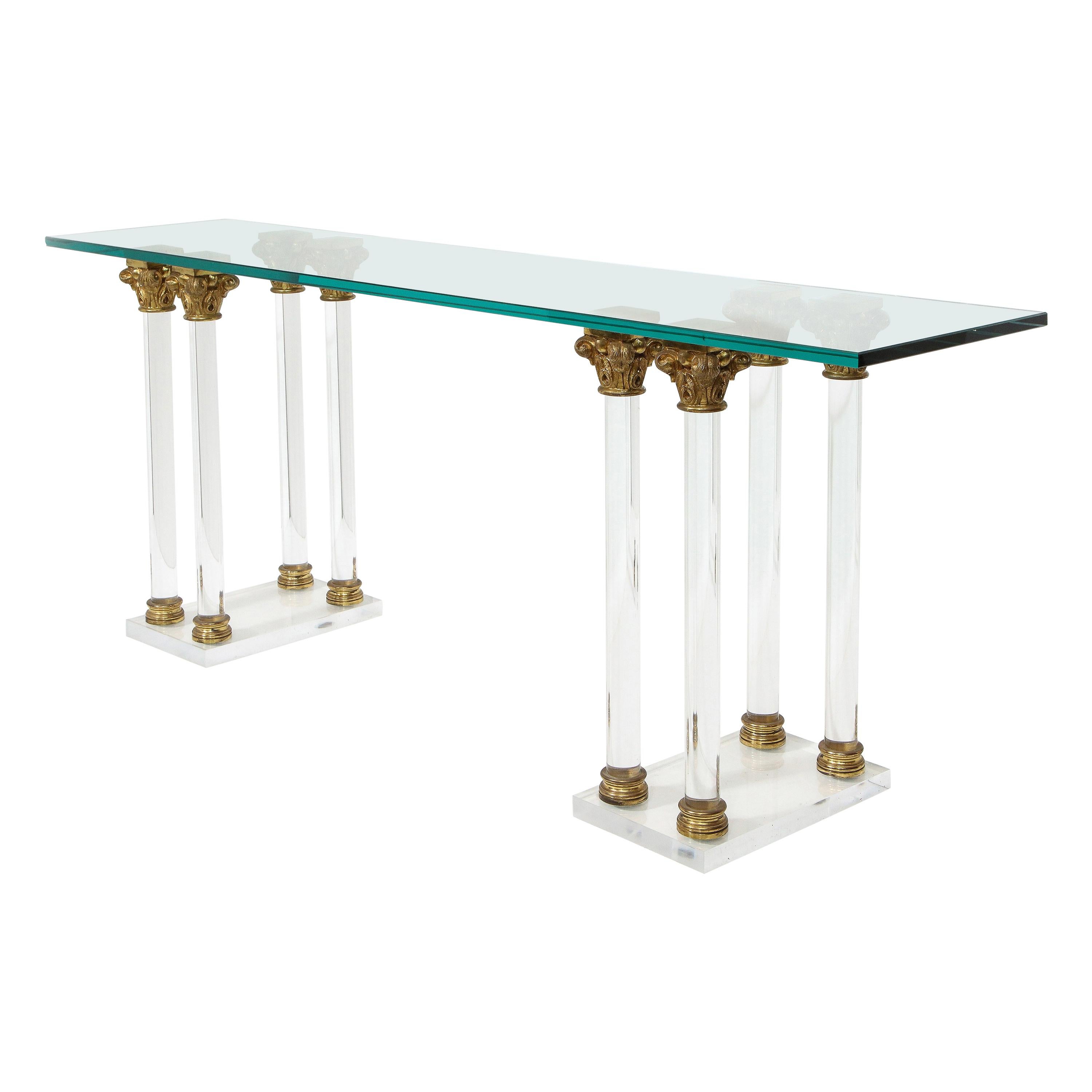 Lucite and Bronze Console Table