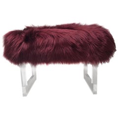 Lucite and Burgundy Sheepskin Bench