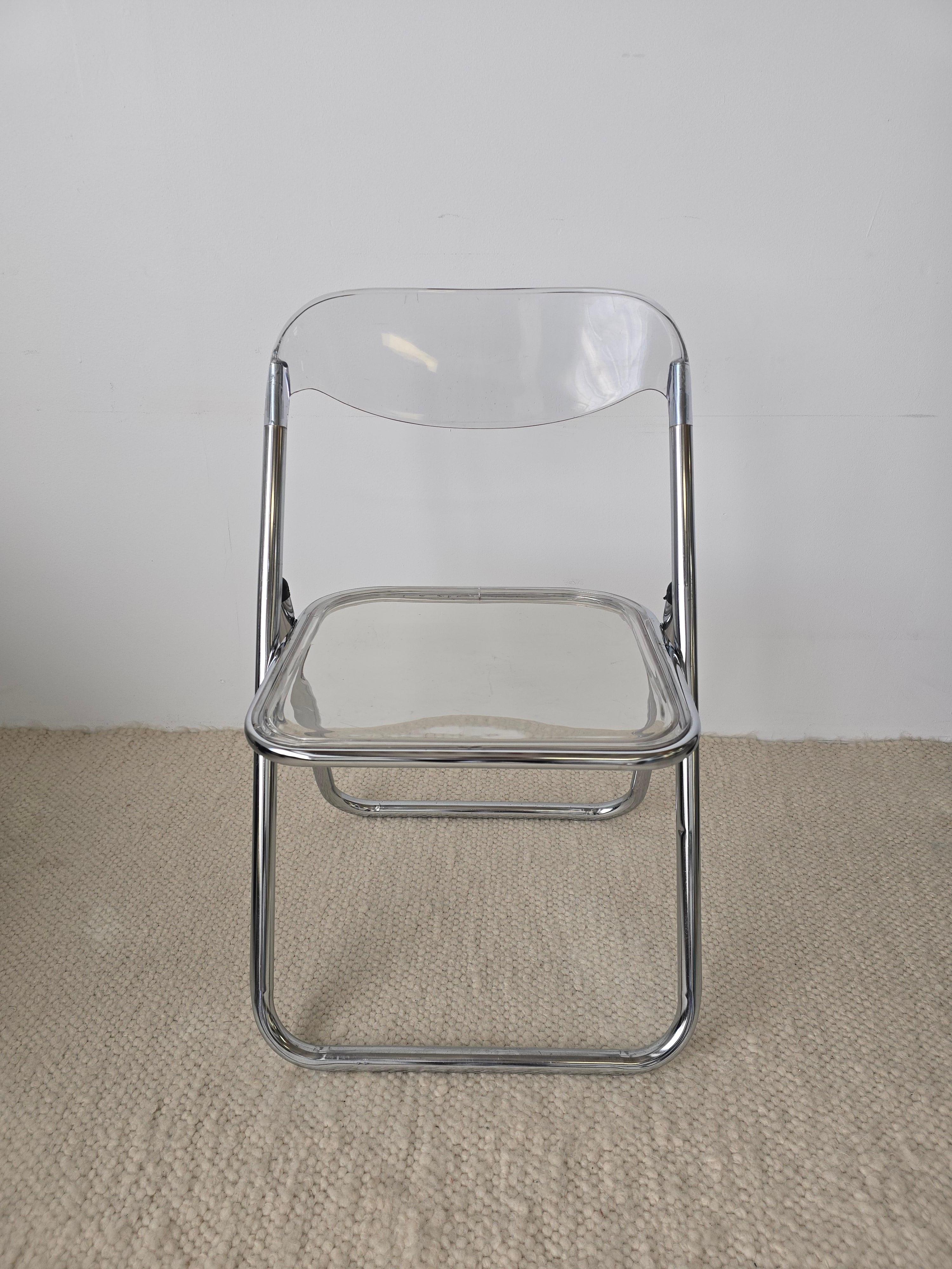 Post-Modern Lucite And Chrome 1970s Folding Chair Made in Italy For Sale
