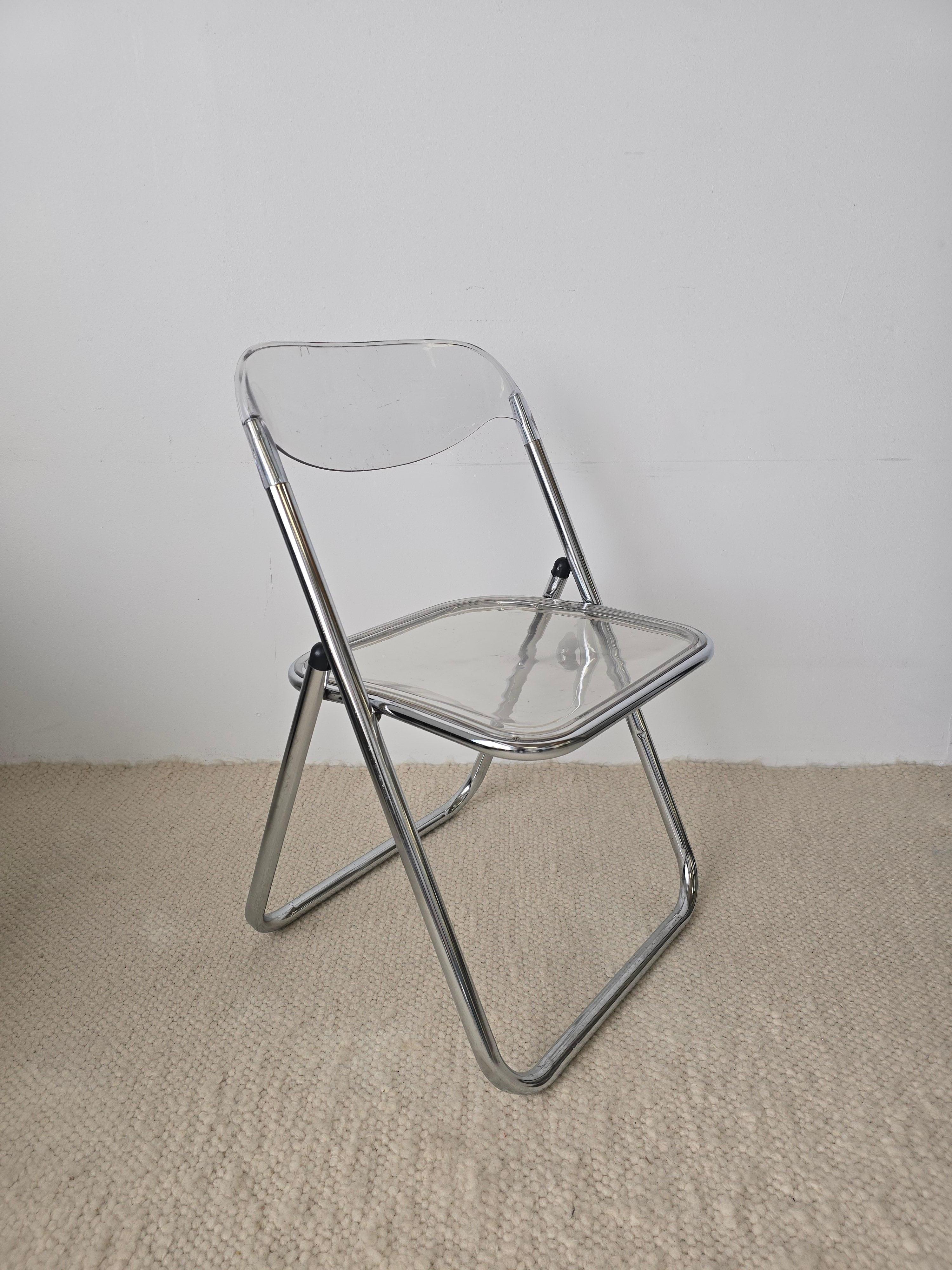 Italian Lucite And Chrome 1970s Folding Chair Made in Italy For Sale