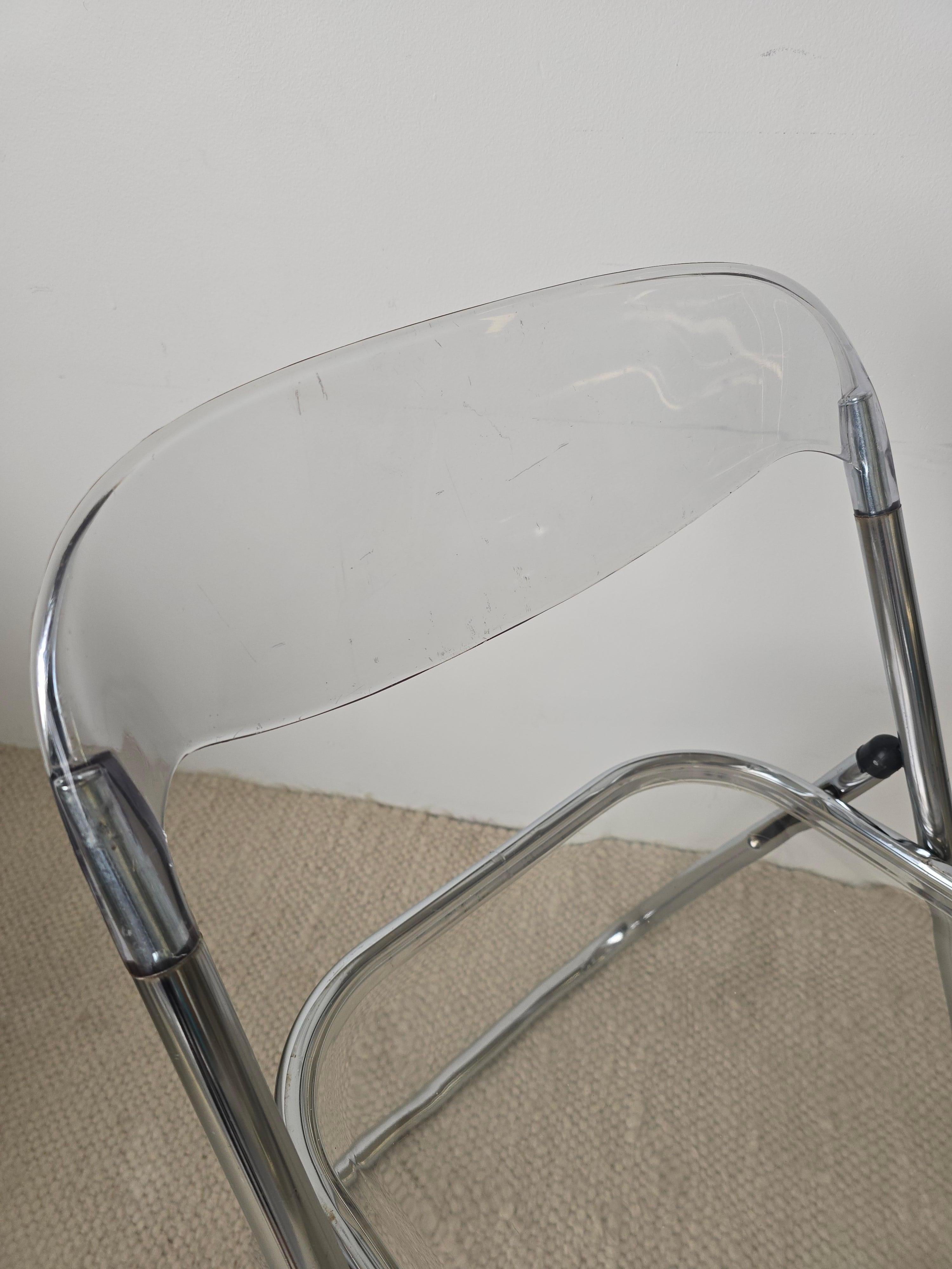 Lucite And Chrome 1970s Folding Chair Made in Italy In Fair Condition For Sale In Toronto, ON
