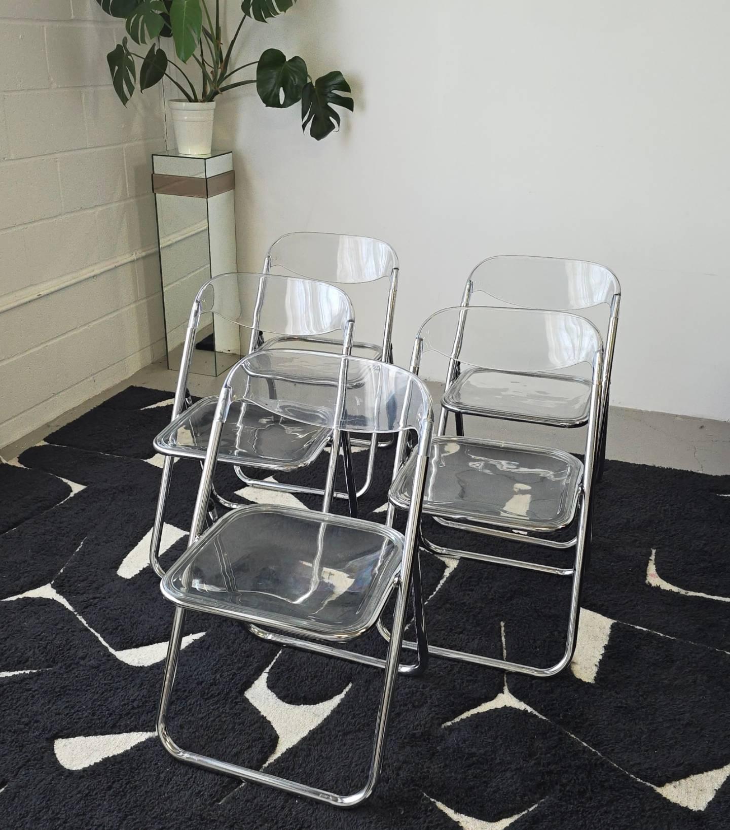 Post-Modern Lucite And Chrome 1970s Folding Chairs Made in Italy