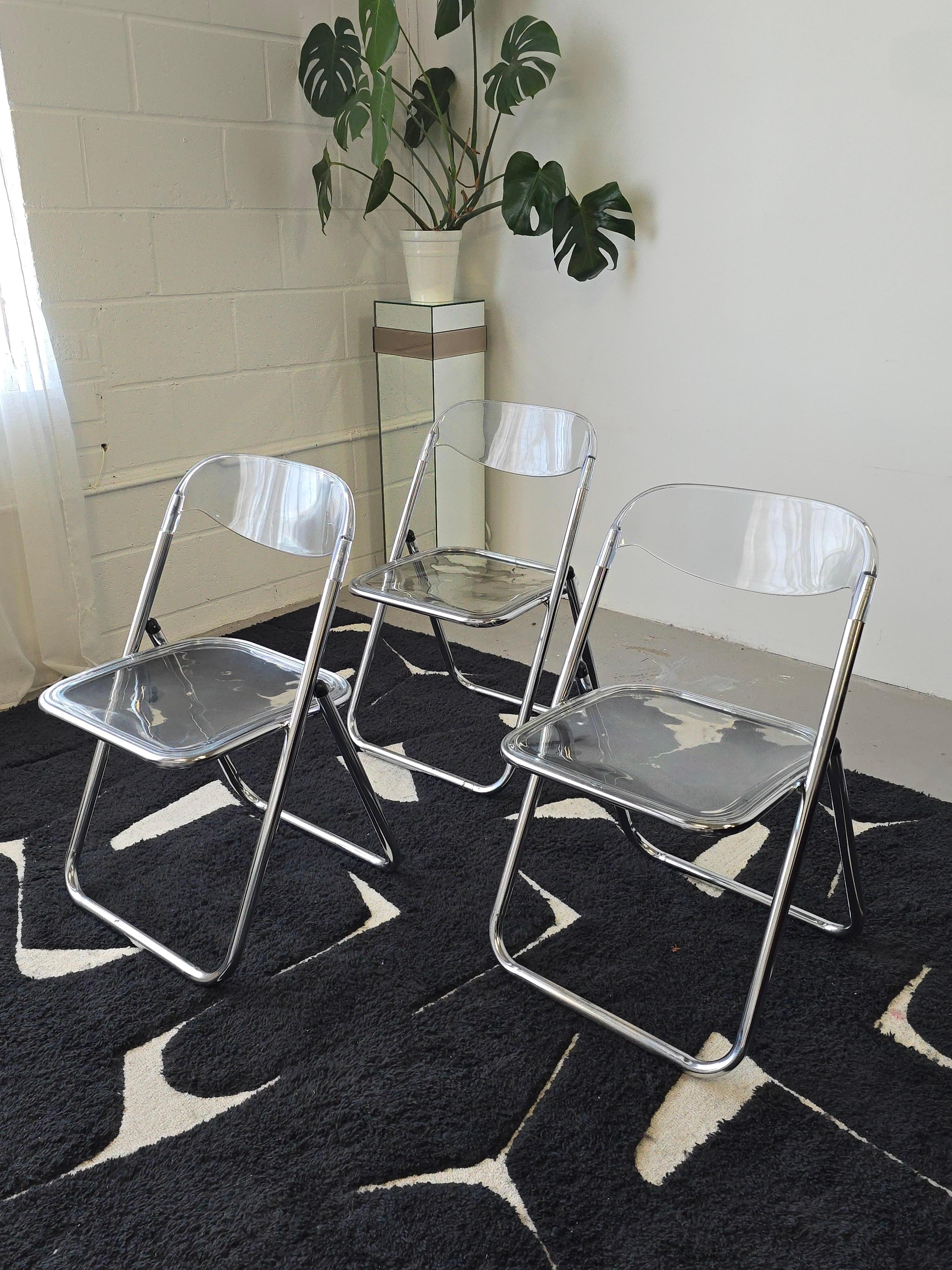 Italian Lucite And Chrome 1970s Folding Chairs Made in Italy