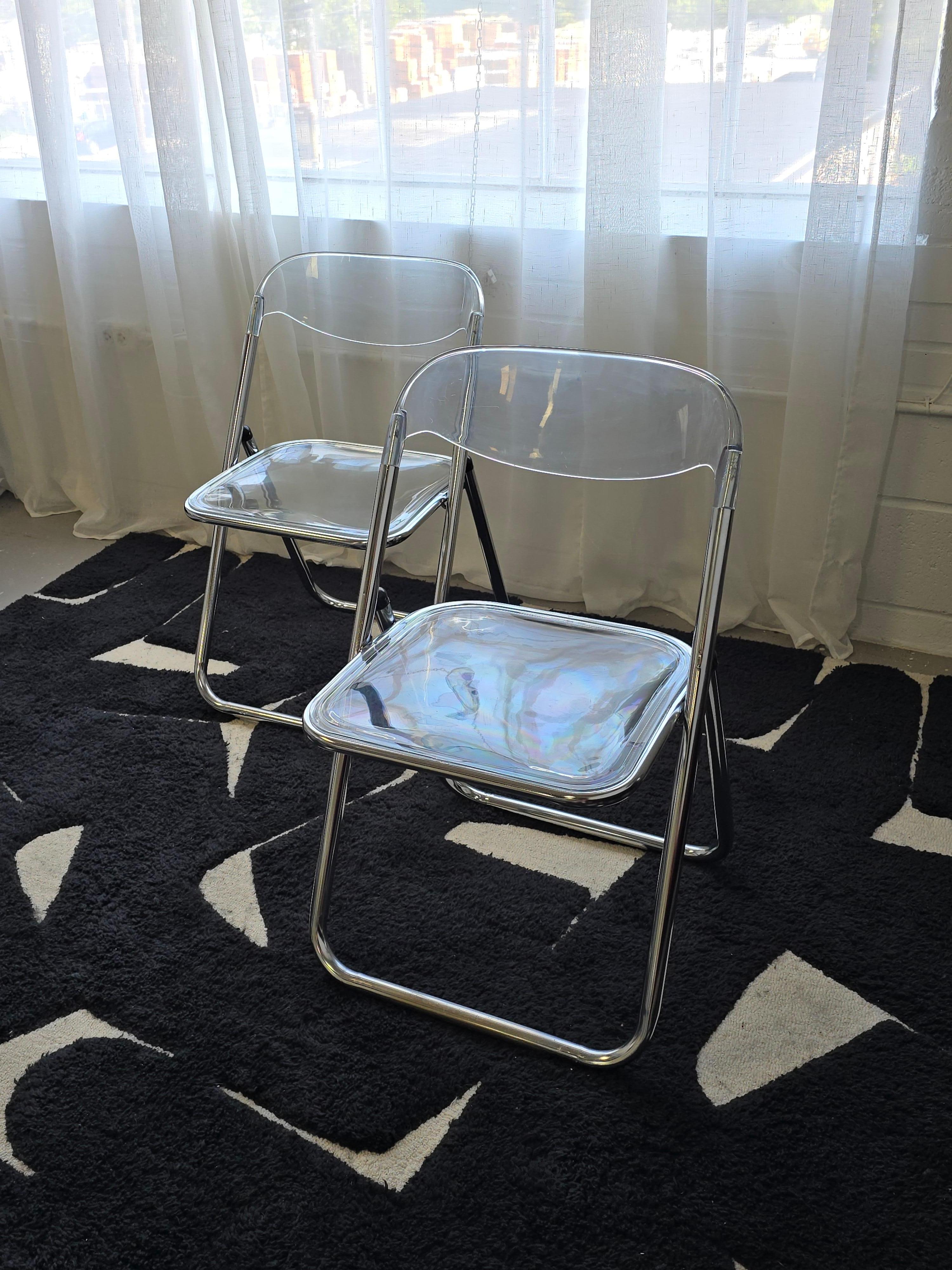Lucite And Chrome 1970s Folding Chairs Made in Italy In Fair Condition In Toronto, ON