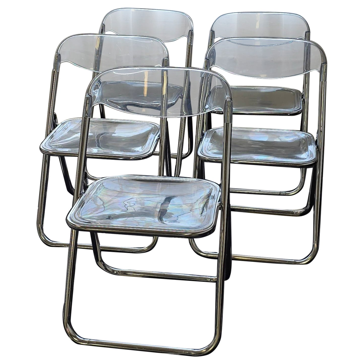 Lucite And Chrome 1970s Folding Chairs Made in Italy