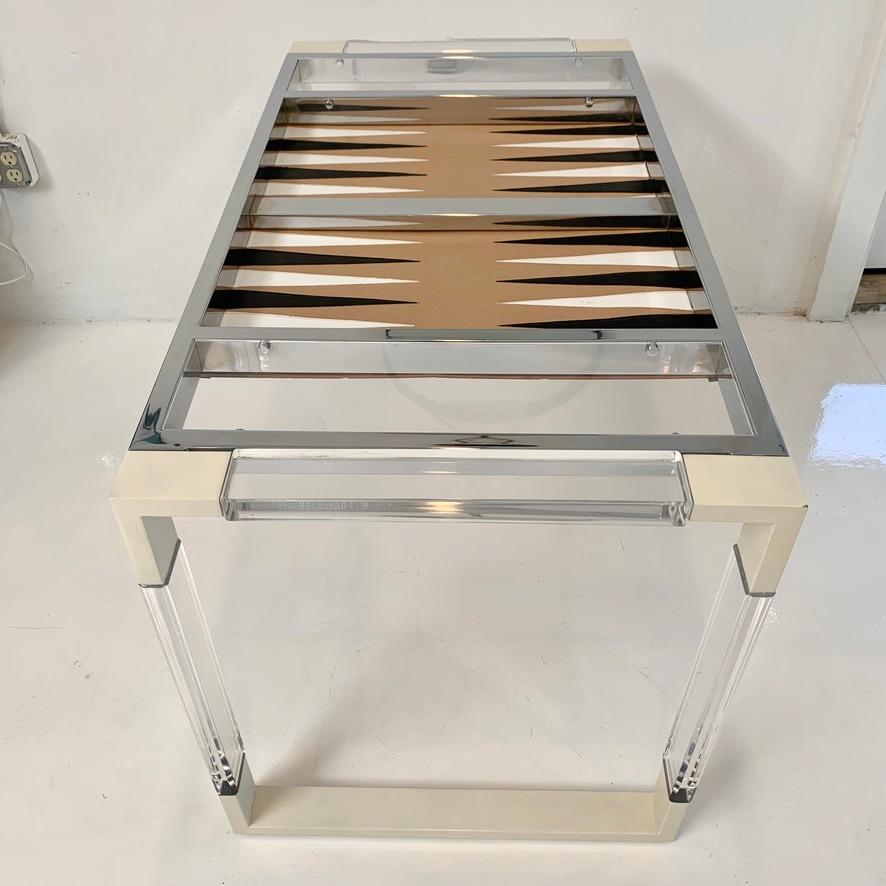 American Lucite and Chrome Backgammon Table