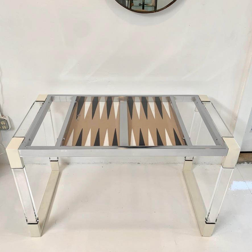 Lucite and Chrome Backgammon Table In Good Condition In Los Angeles, CA