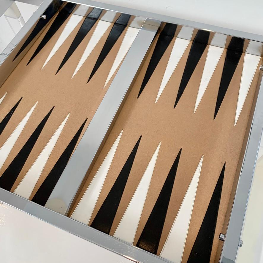 Leather Lucite and Chrome Backgammon Table