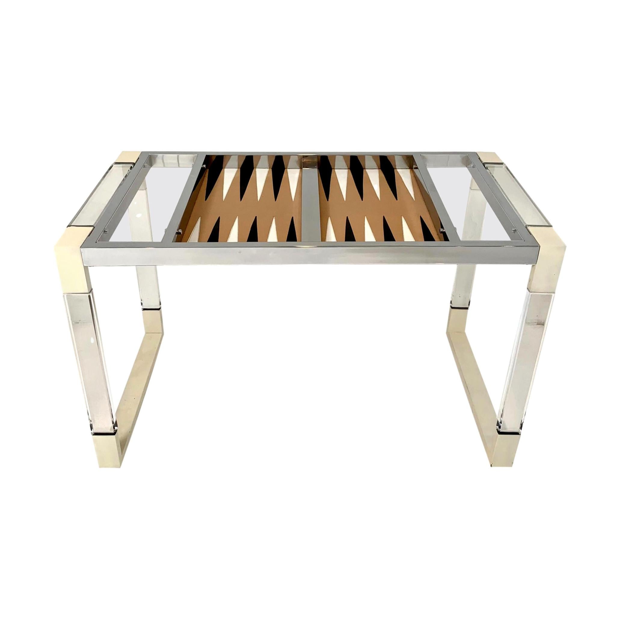 Lucite and Chrome Backgammon Table