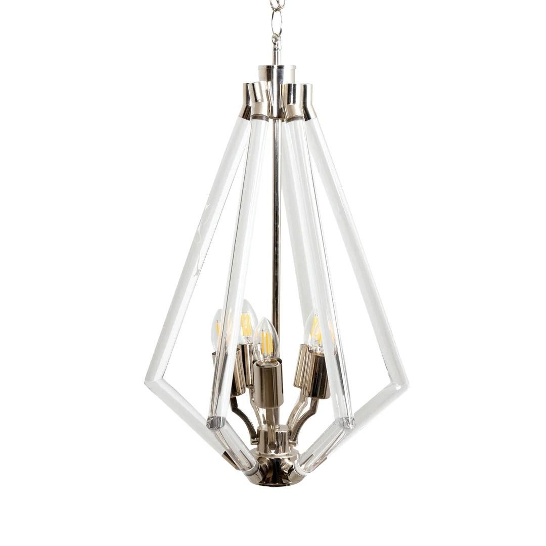 Mid-Century Modern Lucite and Chrome Chandelier For Sale