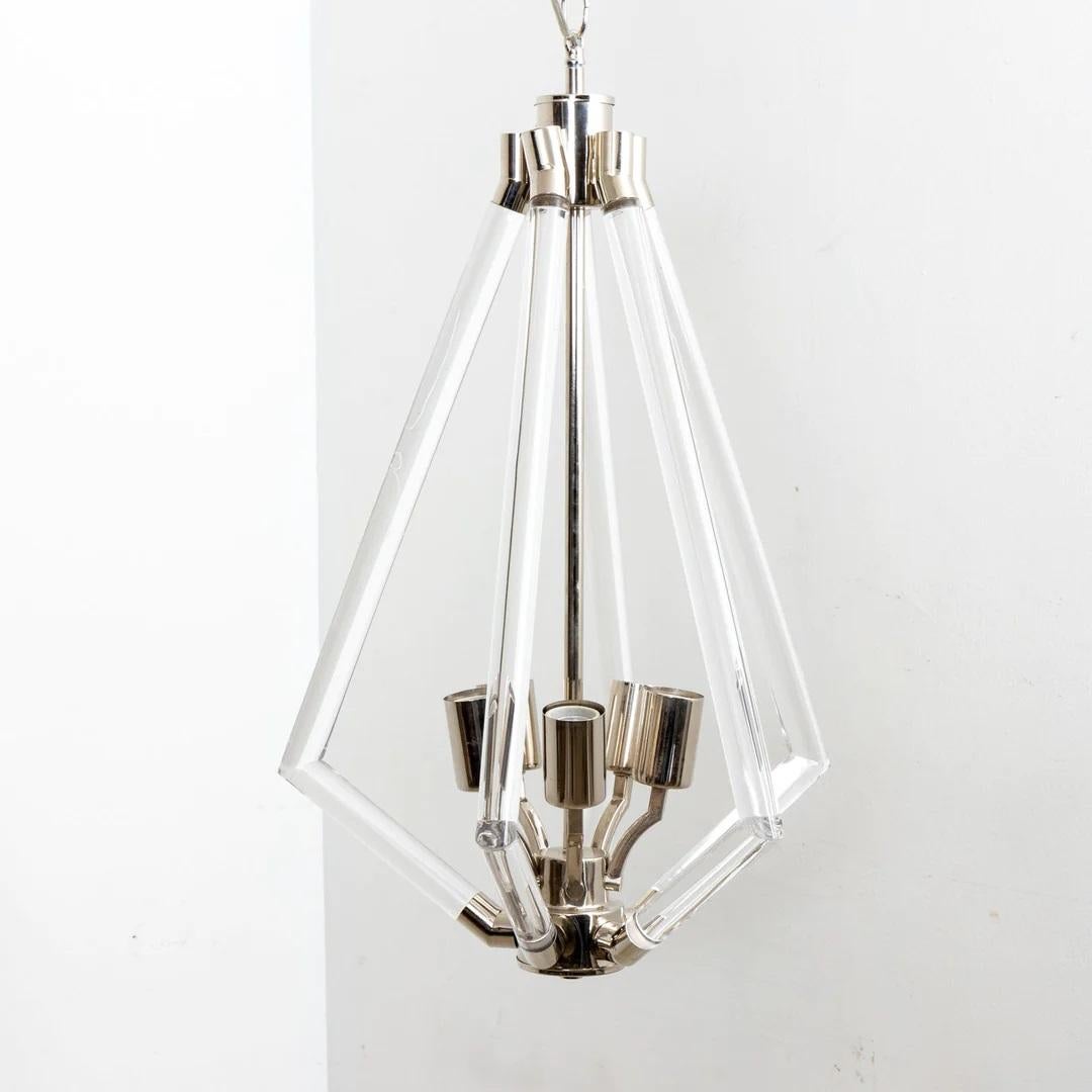20th Century Lucite and Chrome Chandelier For Sale