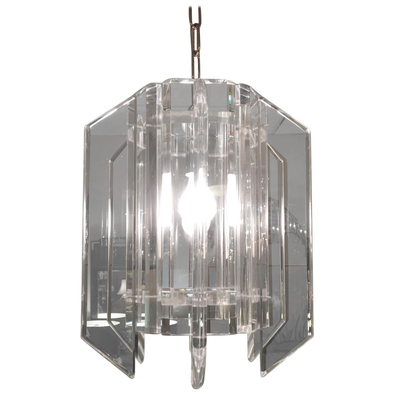 Lucite and Chrome Chandelier