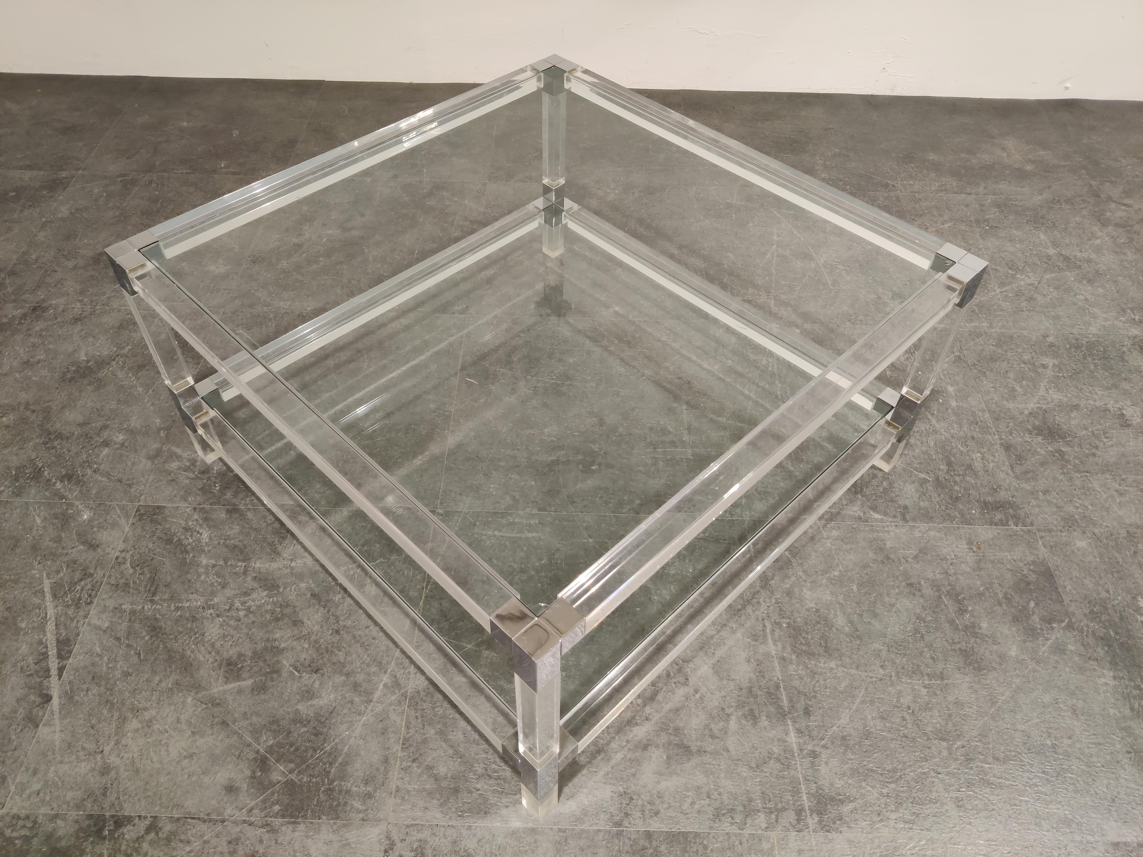 Hollywood Regency Lucite and Chrome Coffee Table, 1970s