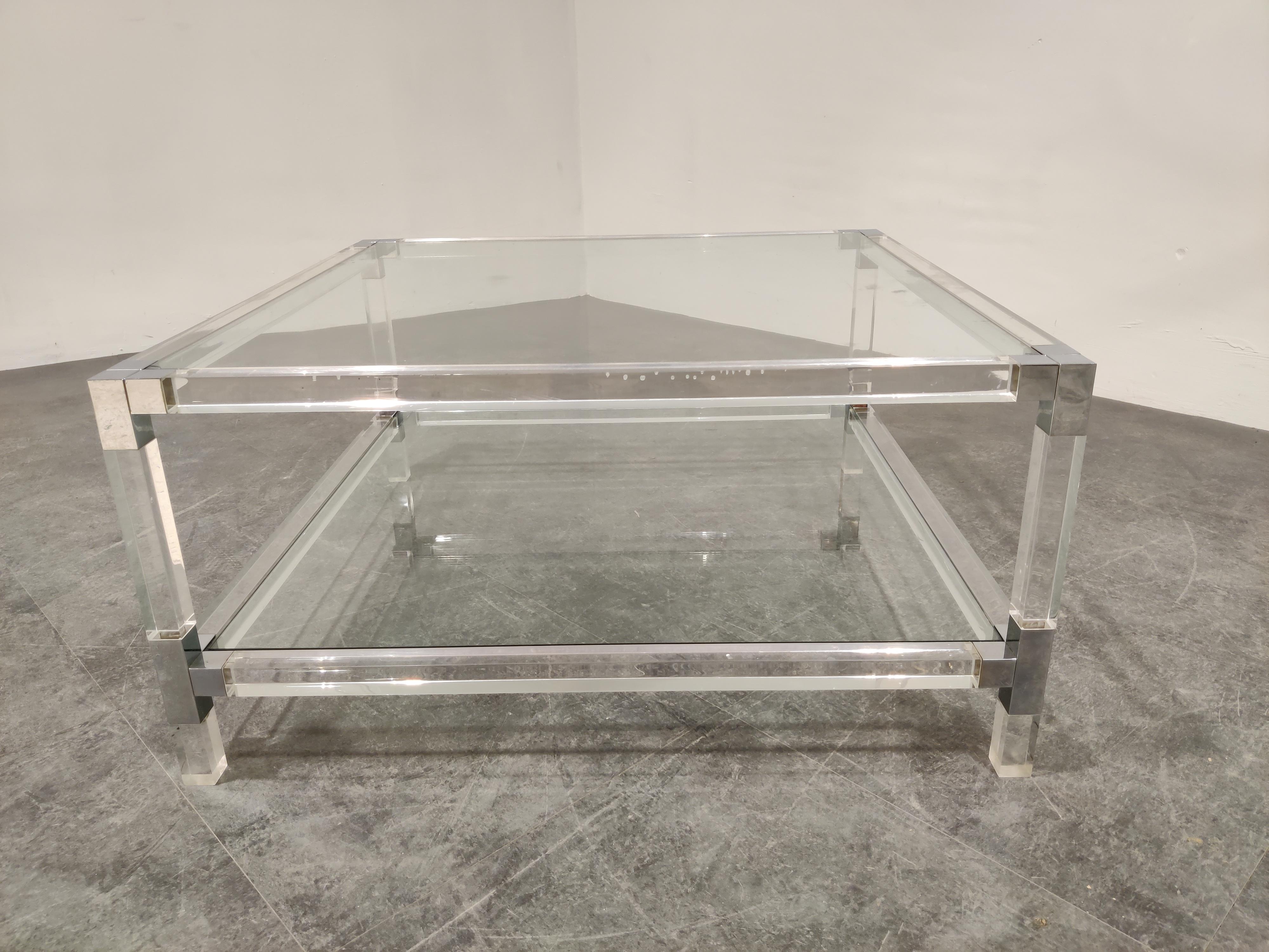 Belgian Lucite and Chrome Coffee Table, 1970s