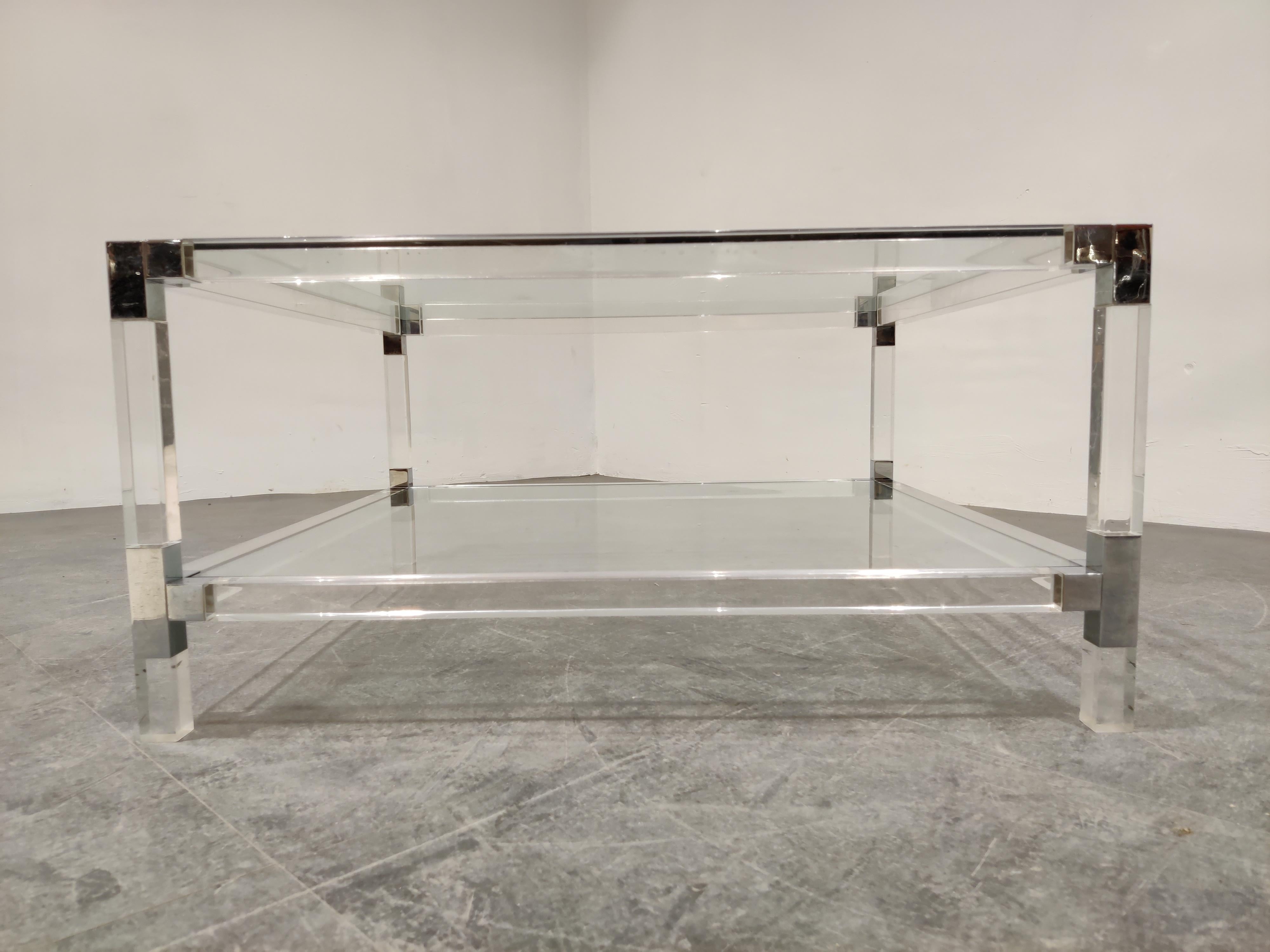 Lucite and Chrome Coffee Table, 1970s In Good Condition In HEVERLEE, BE