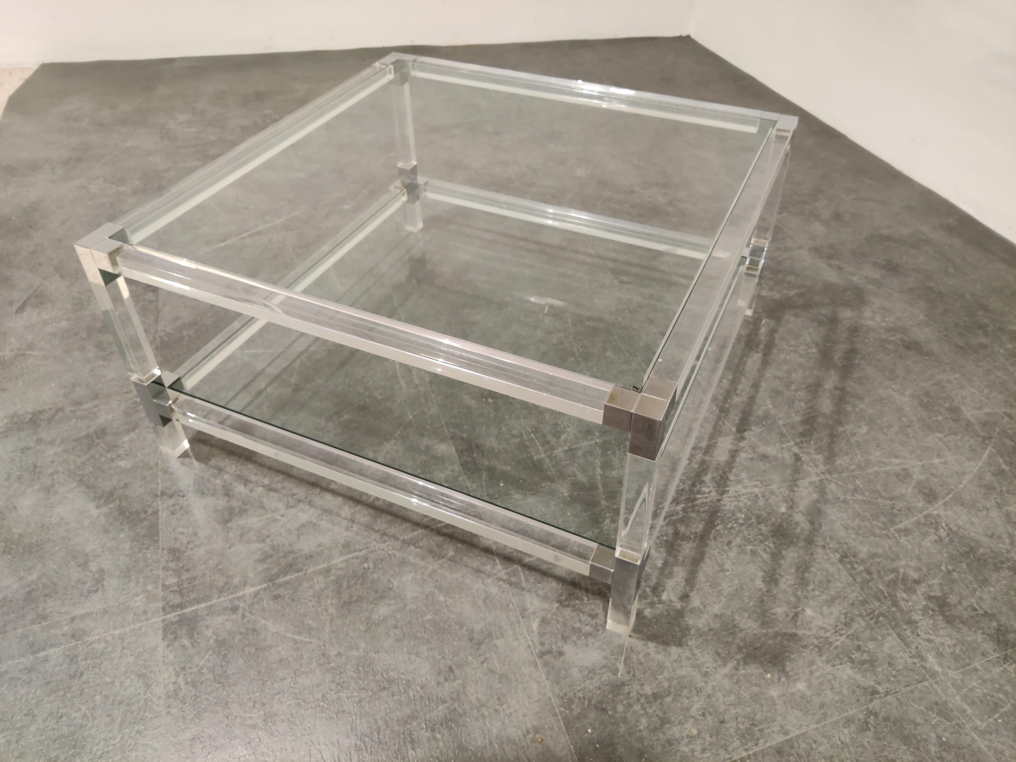 Glass Lucite and Chrome Coffee Table, 1970s