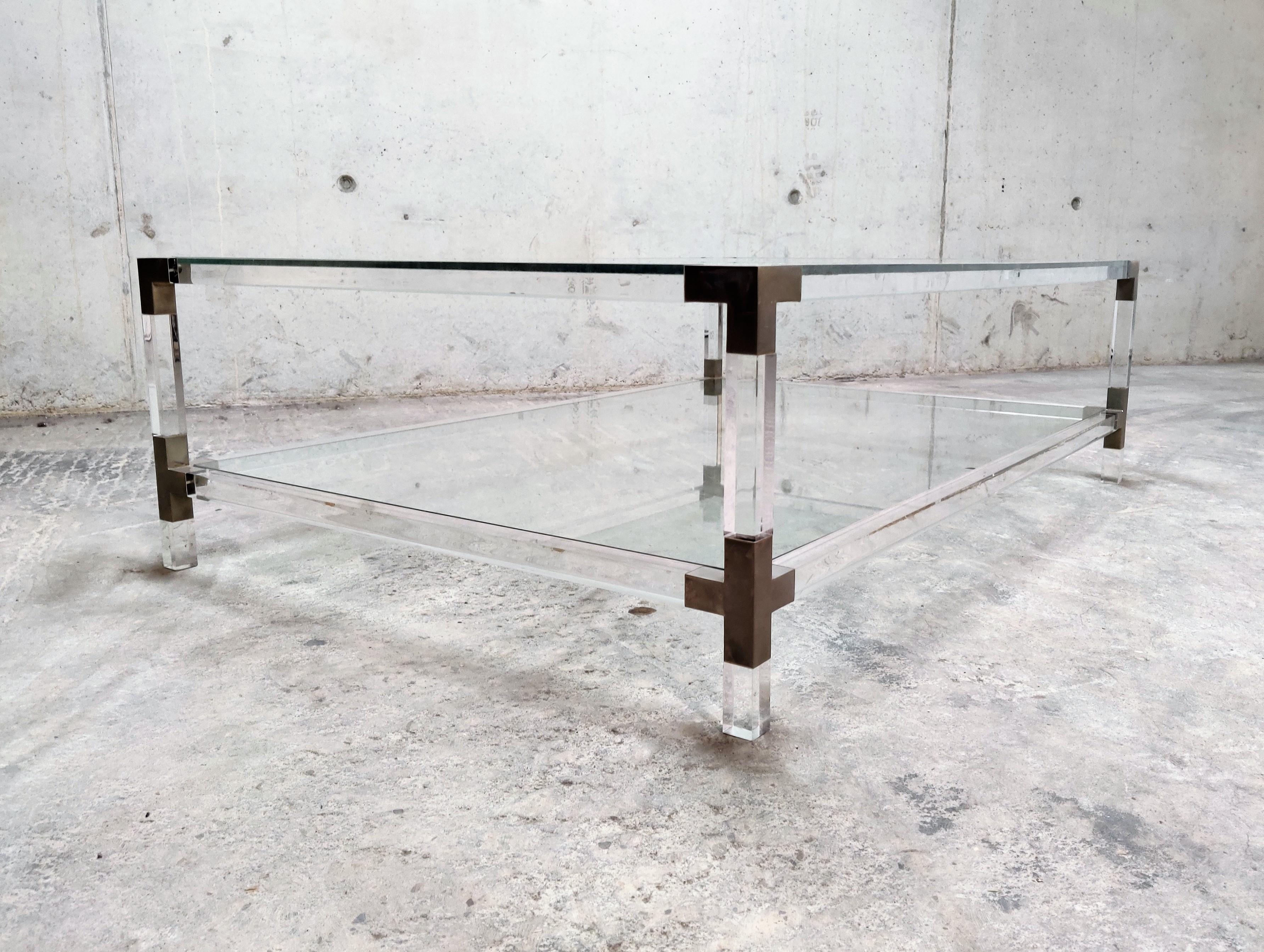 Belgian Lucite and Chrome Coffee Table by Charles Hollis Jones, 1970s