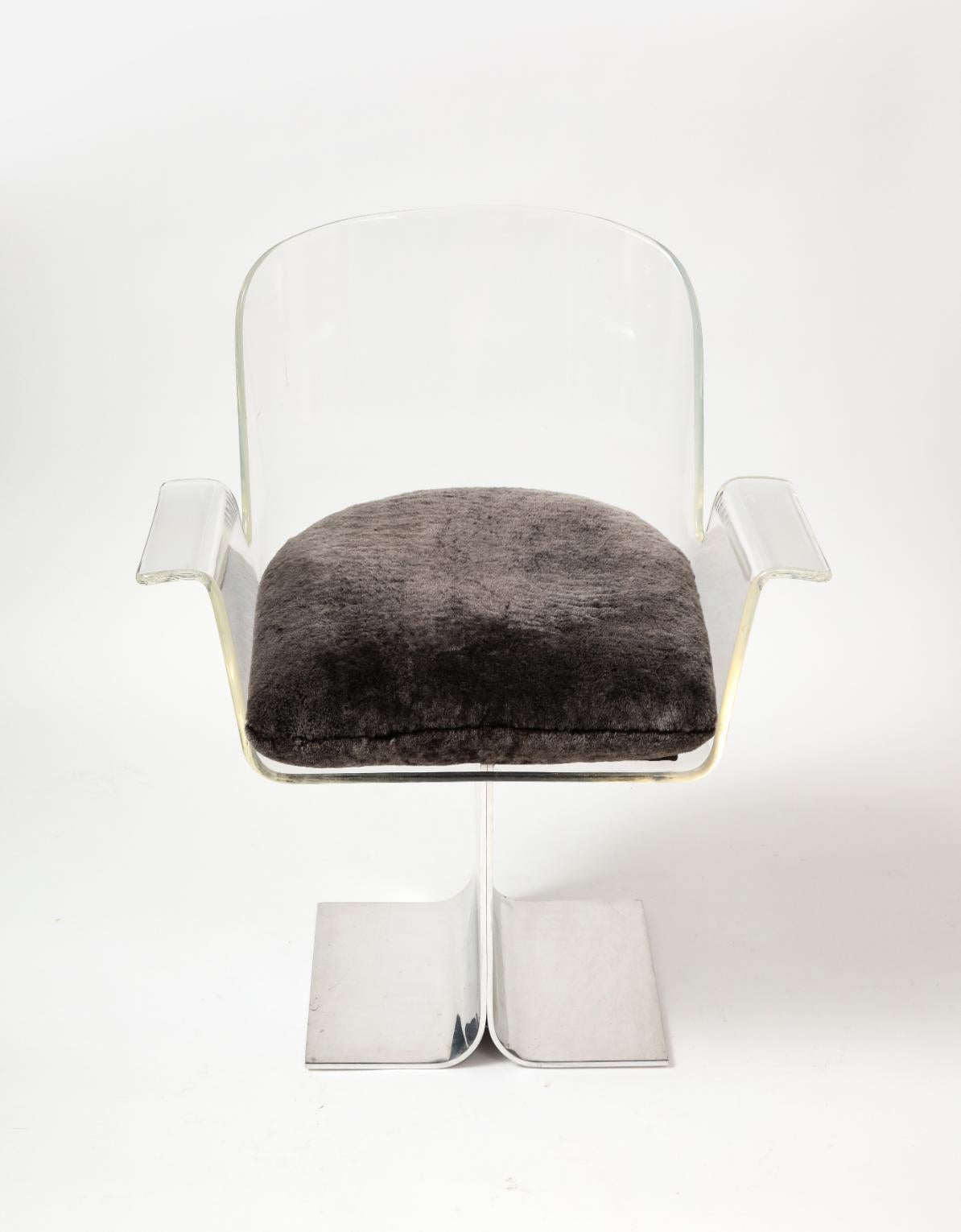 Sedia da scrivania in lucite e cromo di Charles Hollis Jones, Stati Uniti, 1970 ca. in vendita 3