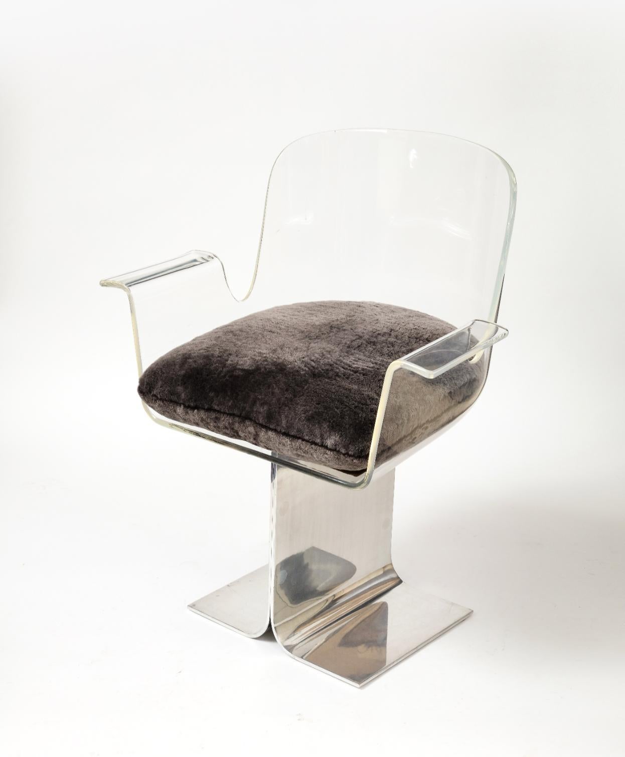 Americano Sedia da scrivania in lucite e cromo di Charles Hollis Jones, Stati Uniti, 1970 ca. in vendita
