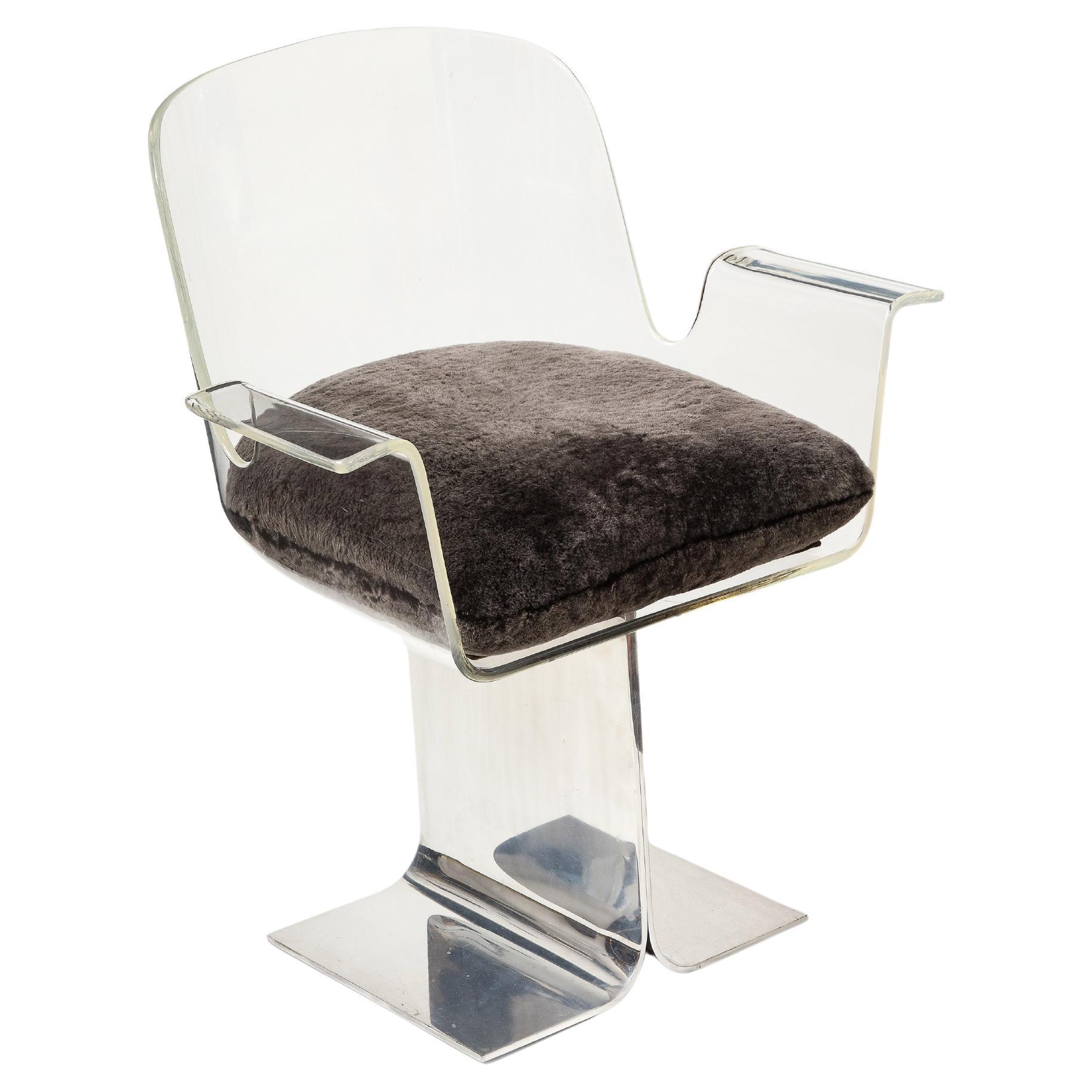 Sedia da scrivania in lucite e cromo di Charles Hollis Jones, Stati Uniti, 1970 ca.