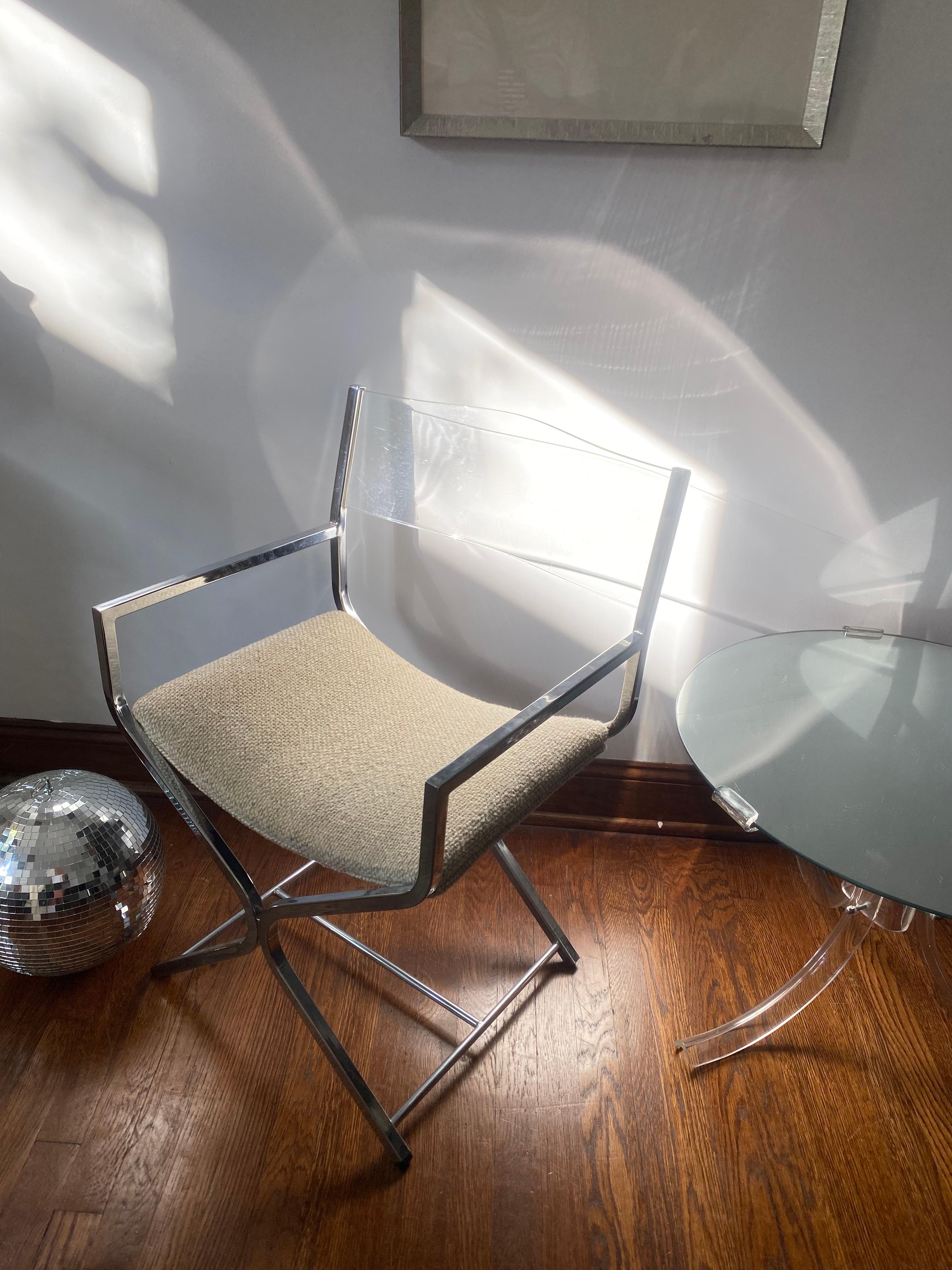 Mid-Century Modern Lucite and Chrome Directors Chair