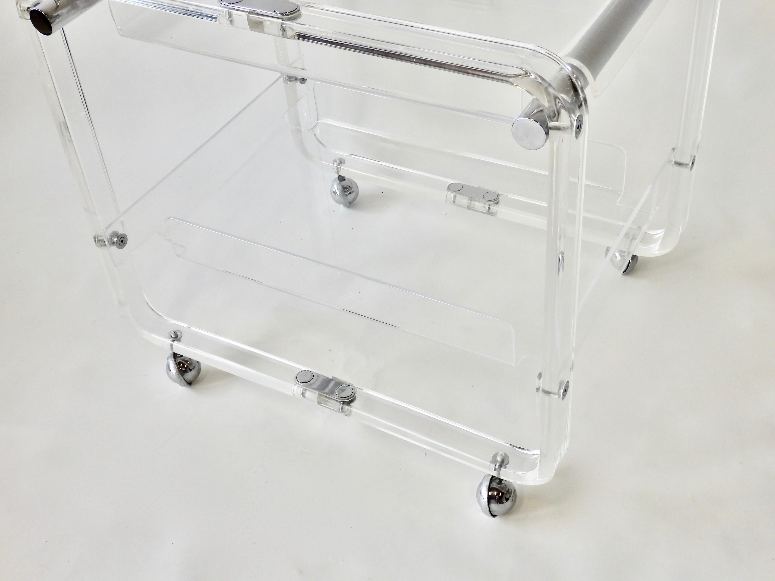 Lucite and Chrome Drinks Cart with Removable Top Tier Serving Tray 3