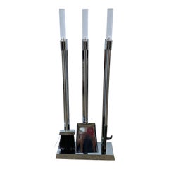 Vintage Lucite and Chrome Fireplace Set