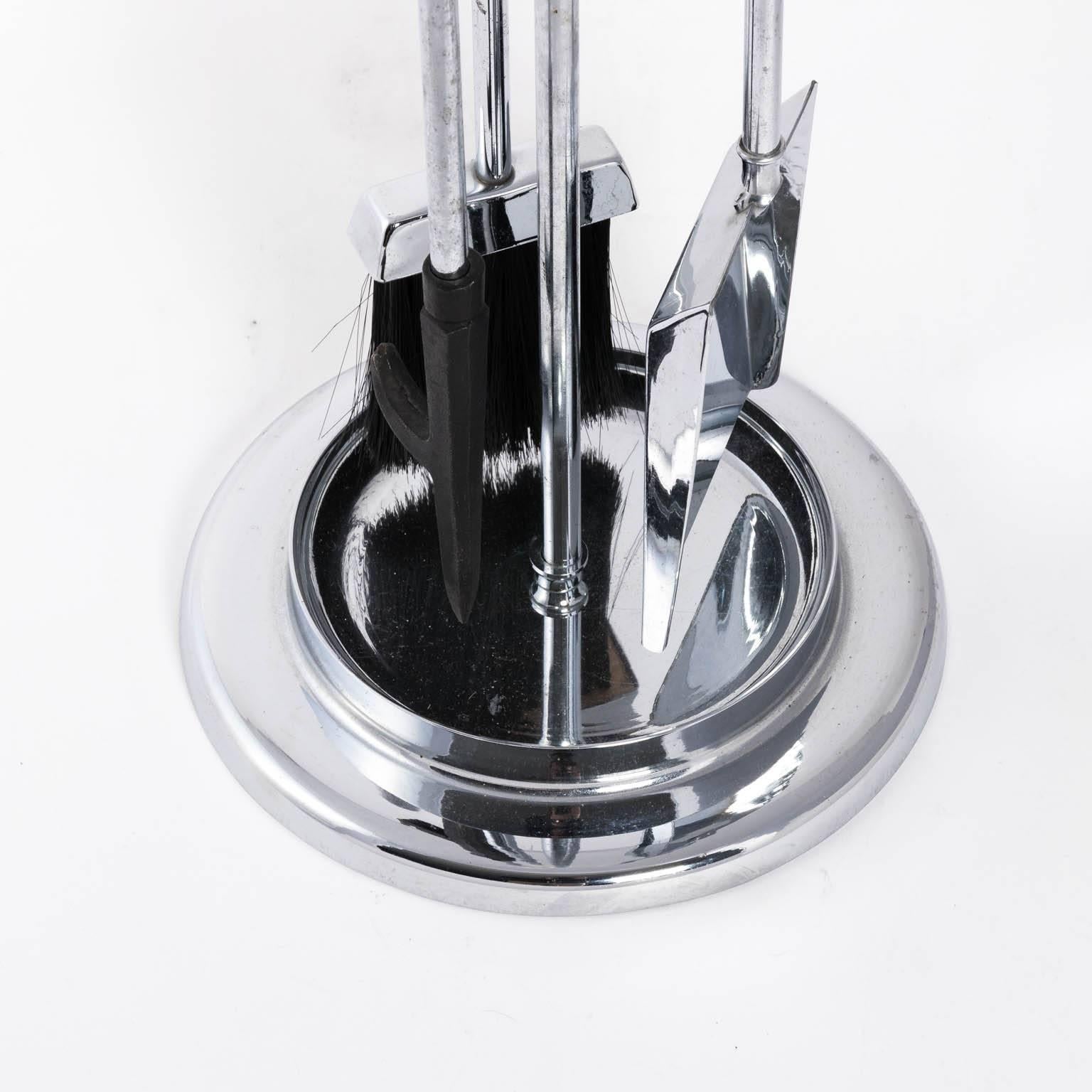 Polished Lucite and Chrome Fireplace Tool Set