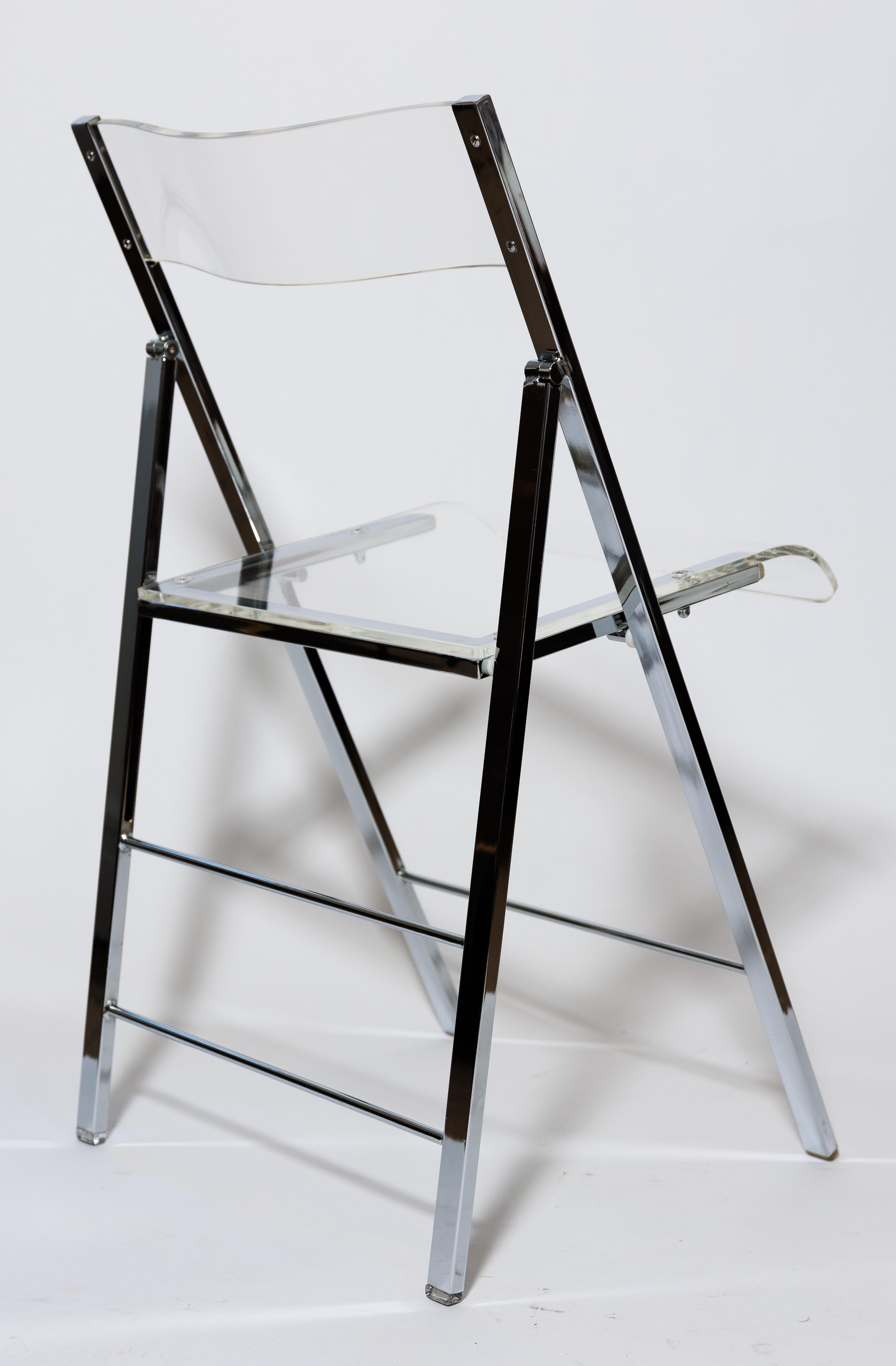 Mid-Century Modern Lucite and Chrome Folding Chair For Sale