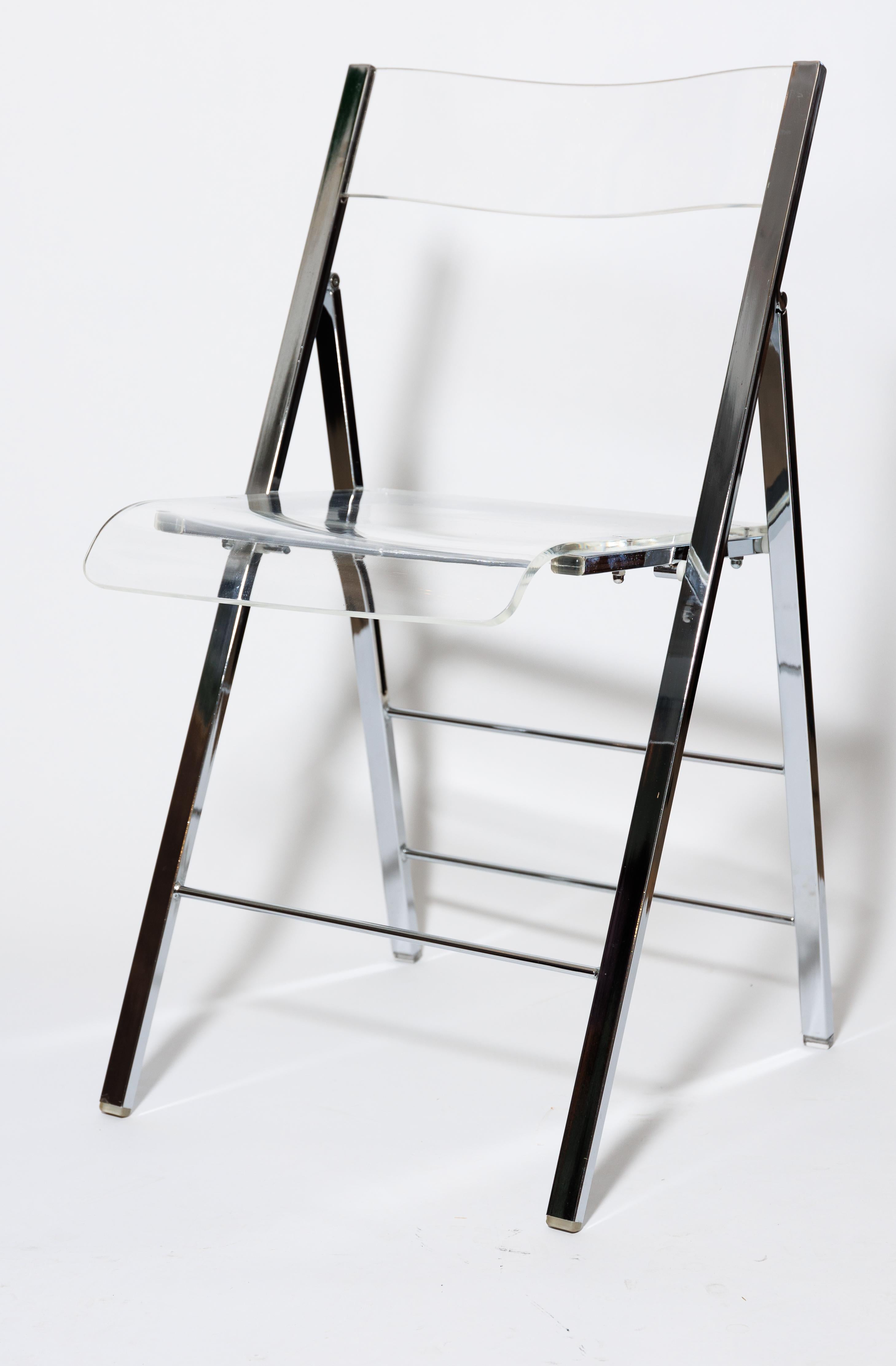 American Lucite and Chrome Folding Chair For Sale