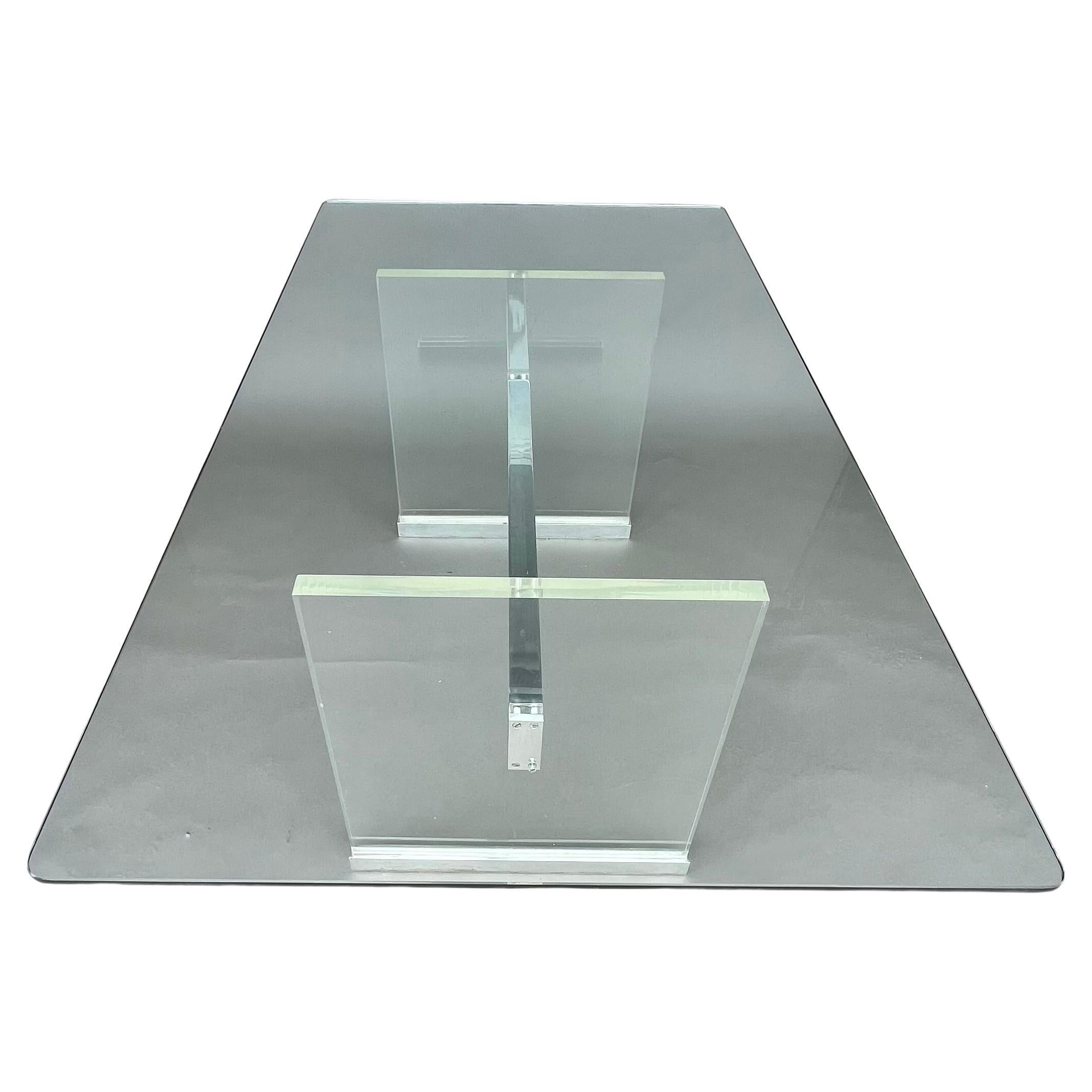 Beautiful heavy lucite and chrome I-Beam Style Dining Table.