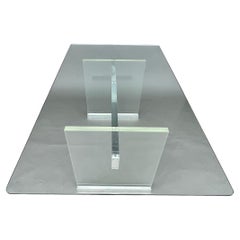 Lucite and Chrome I-Beam Dining Table with Glass Top
