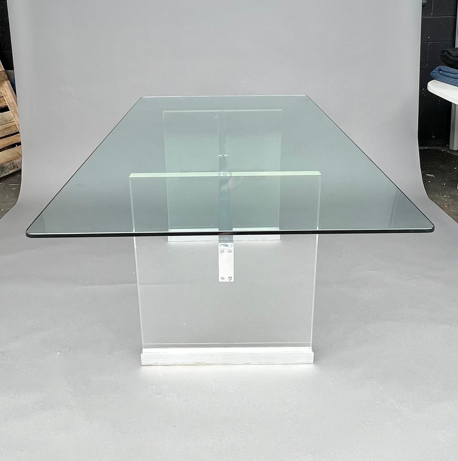 Lucite and Chrome I-Beam Dining Table with Glass Top In Good Condition For Sale In Bridport, CT