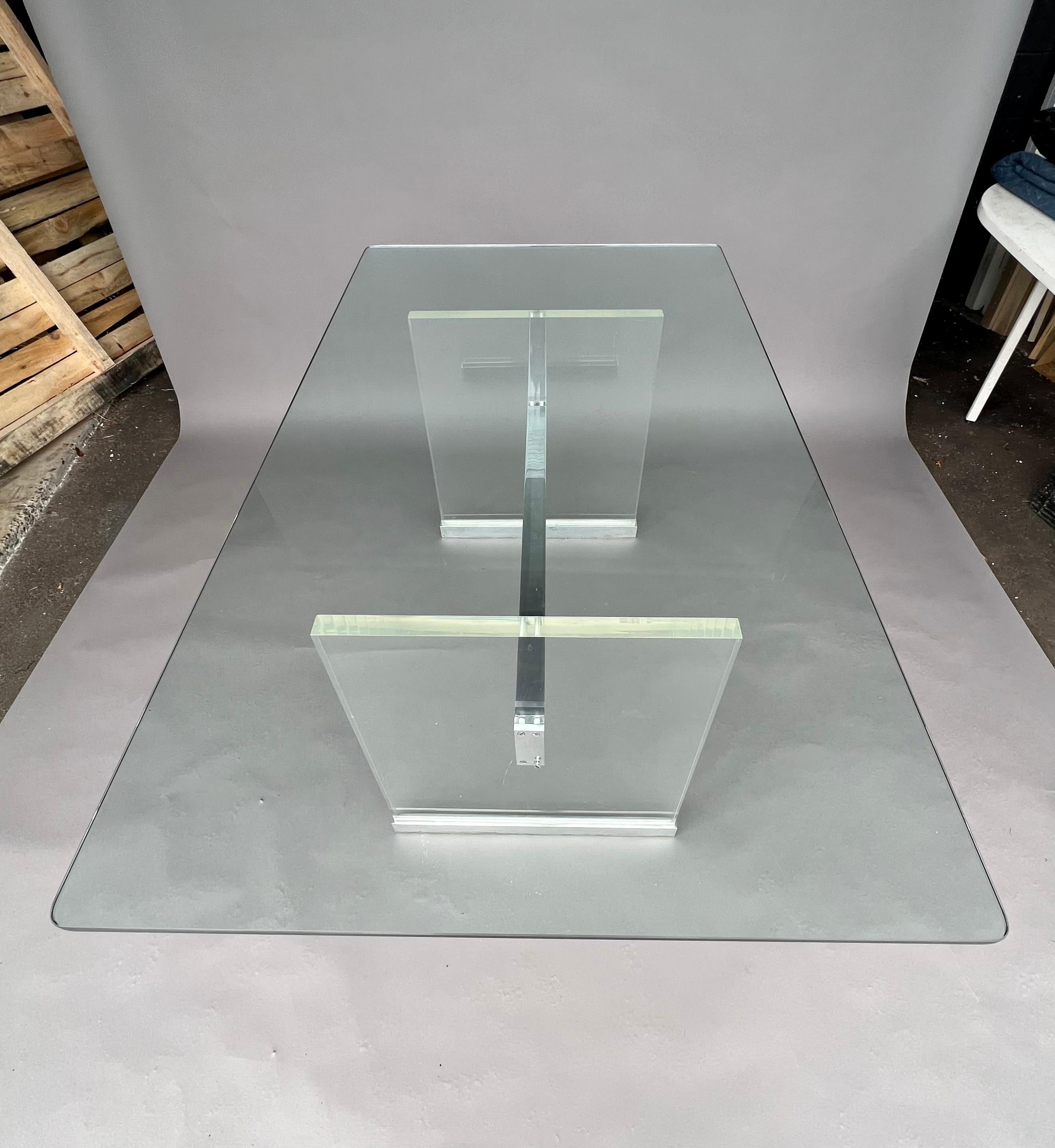 Contemporary Lucite and Chrome I-Beam Dining Table with Glass Top For Sale