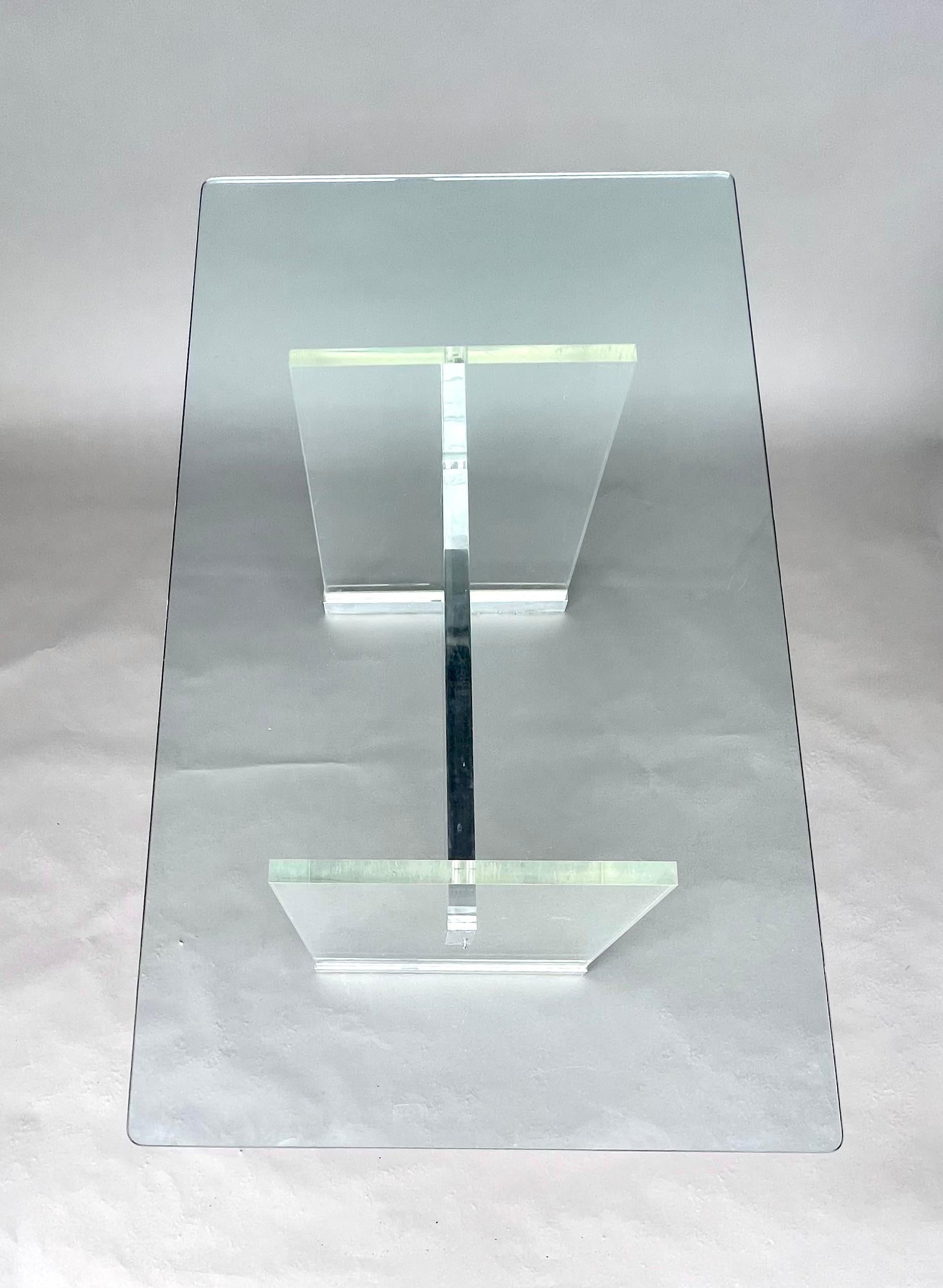 Lucite and Chrome I-Beam Dining Table with Glass Top For Sale 1