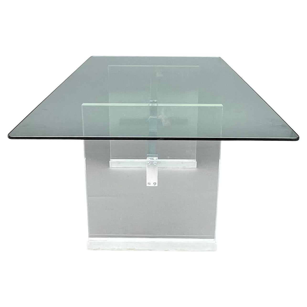 Lucite and Chrome I-Beam Dining Table with Glass Top