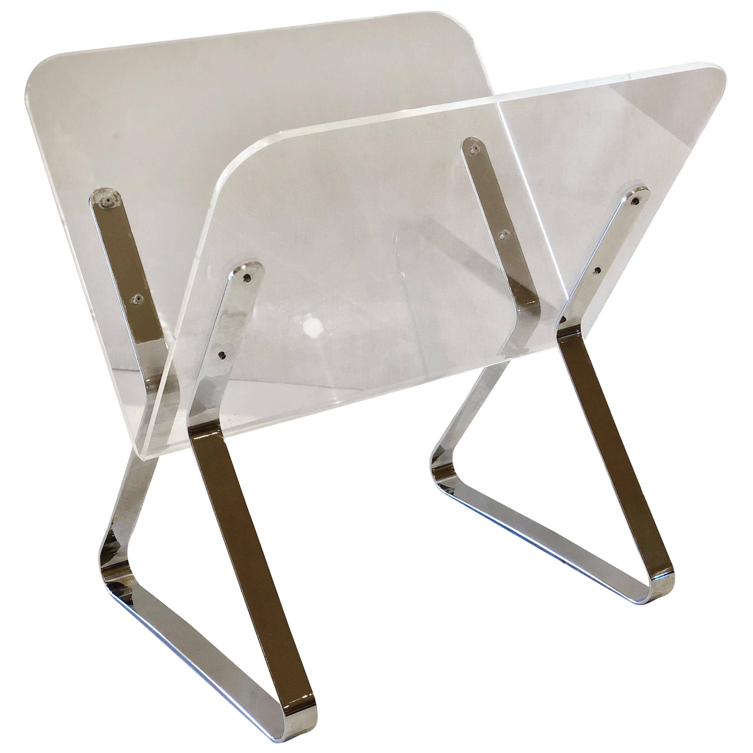 Lucite and Chrome Magazine Holder by Charles Hollis Jones