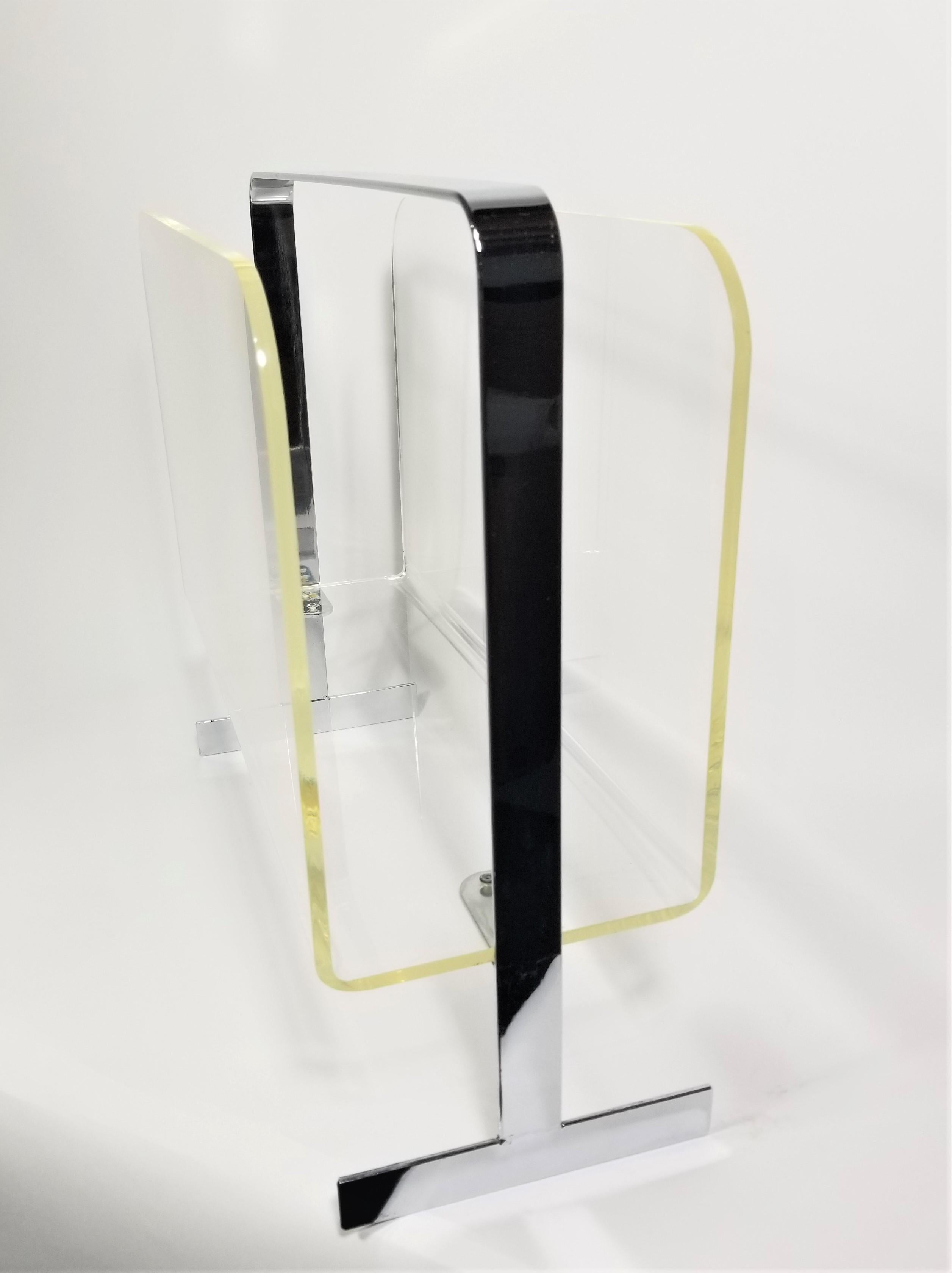 Mid-Century Modern Lucite and Chrome Magazine Rack For Sale