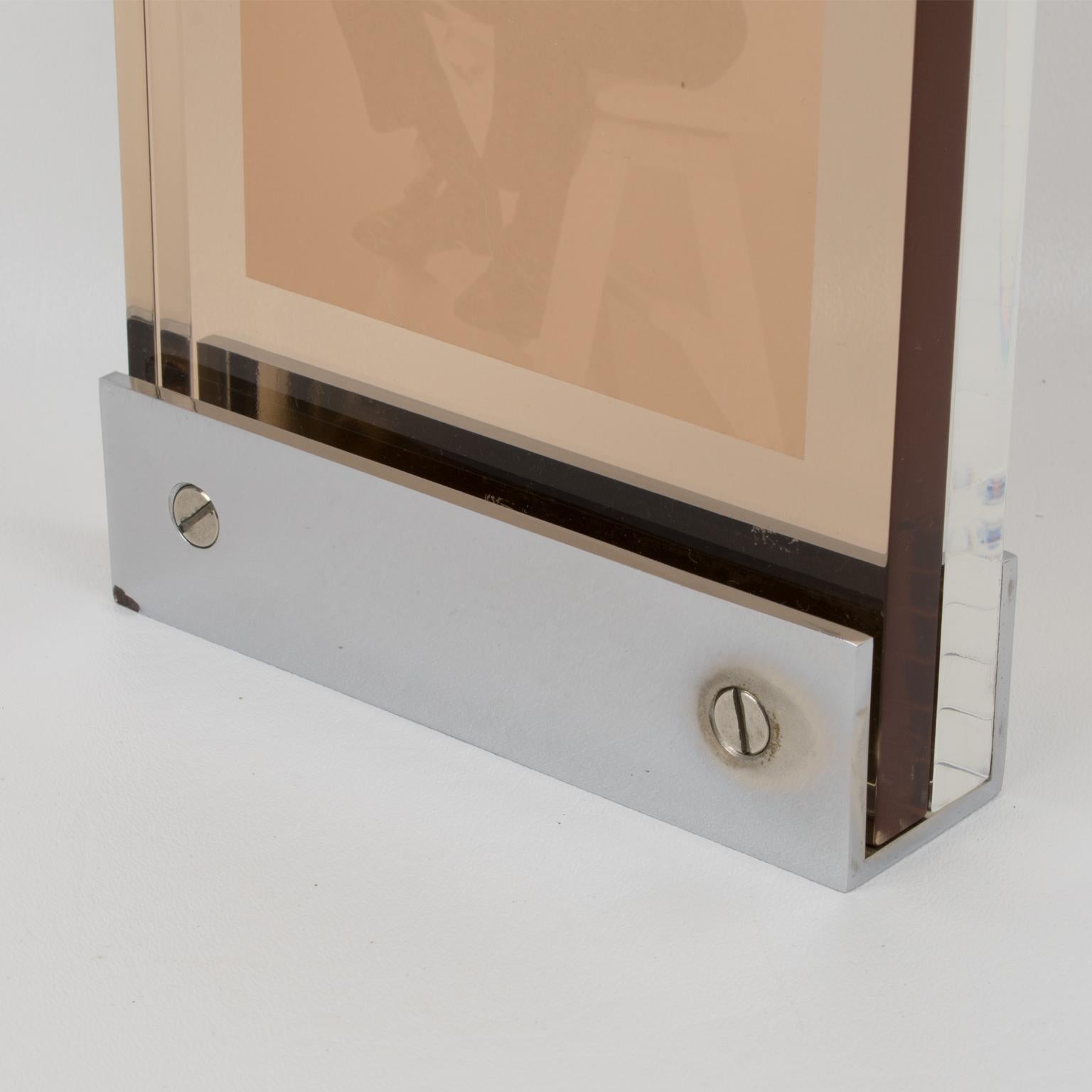 Metal Lucite and Chrome Picture Frame by Michel Dumas for Roche Bobois For Sale