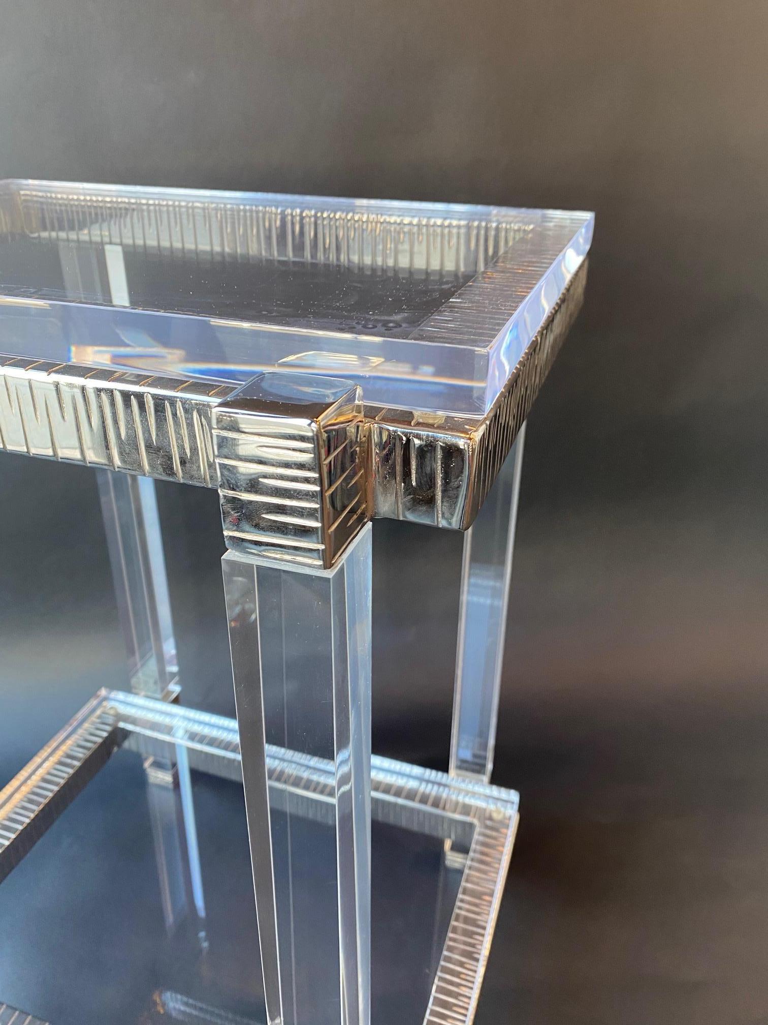 American Pair of Lucite and Chrome Side Cocktail Tables, USA, 1970s For Sale