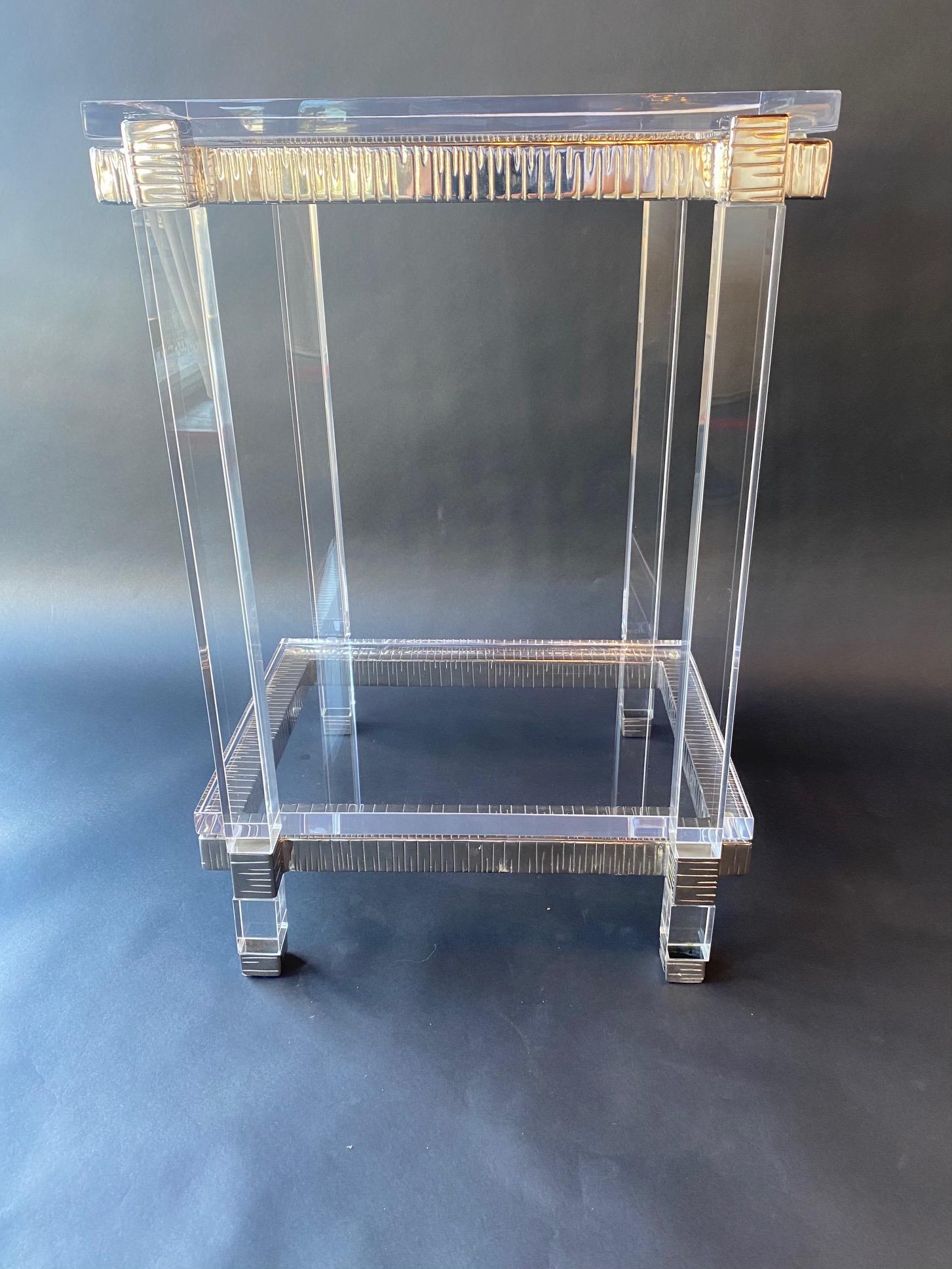 Pair of Lucite and Chrome Side Cocktail Tables, USA, 1970s For Sale 3