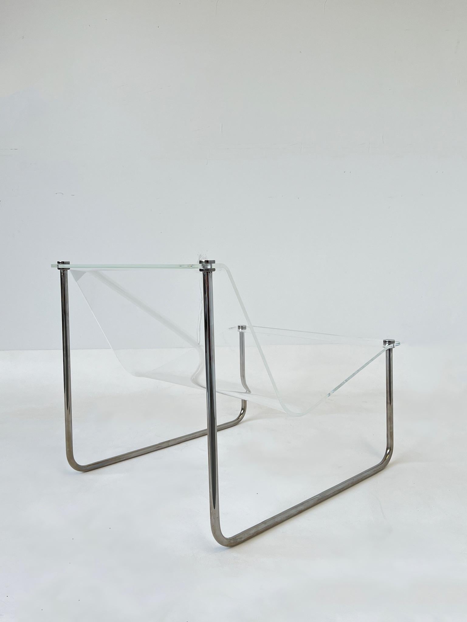 Modern Lucite and Chrome Sling Chair by Charles Hollis Jones For Sale